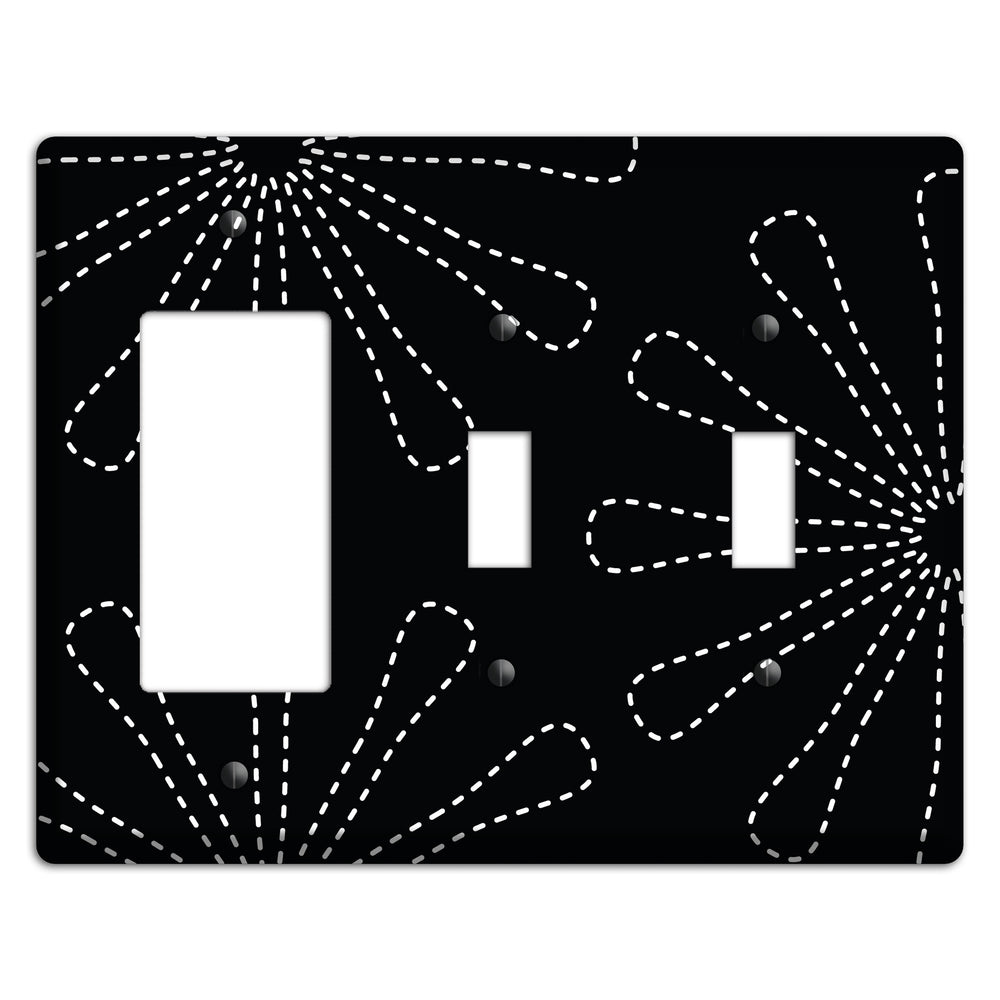Black with White Retro Stipple Floral Contour Rocker / 2 Toggle Wallplate