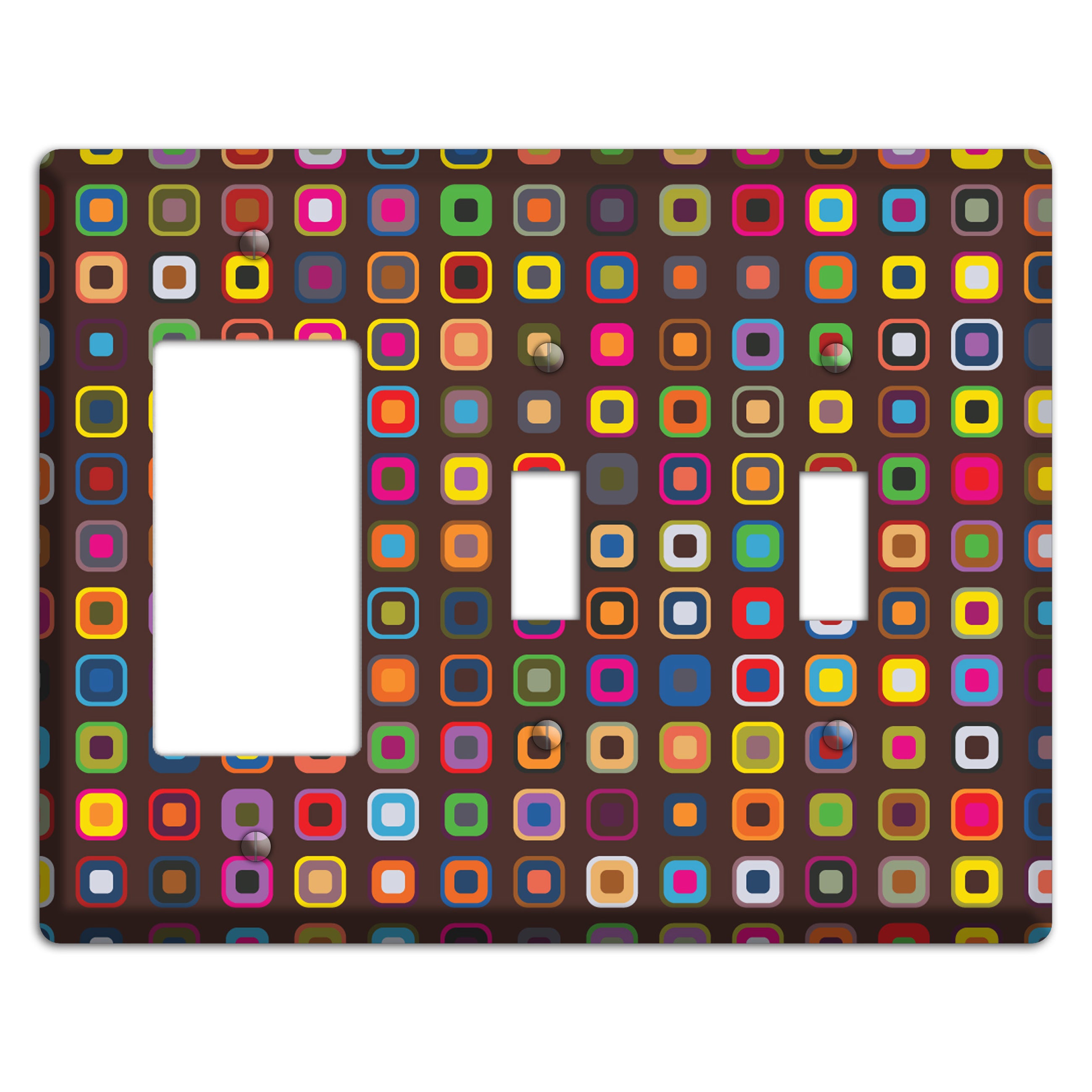 Brown with Multi Retro Squares Rocker / 2 Toggle Wallplate