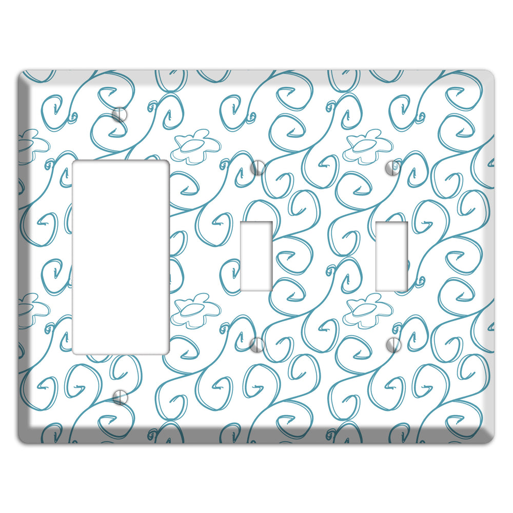 Blue Scroll Flower Contour Rocker / 2 Toggle Wallplate