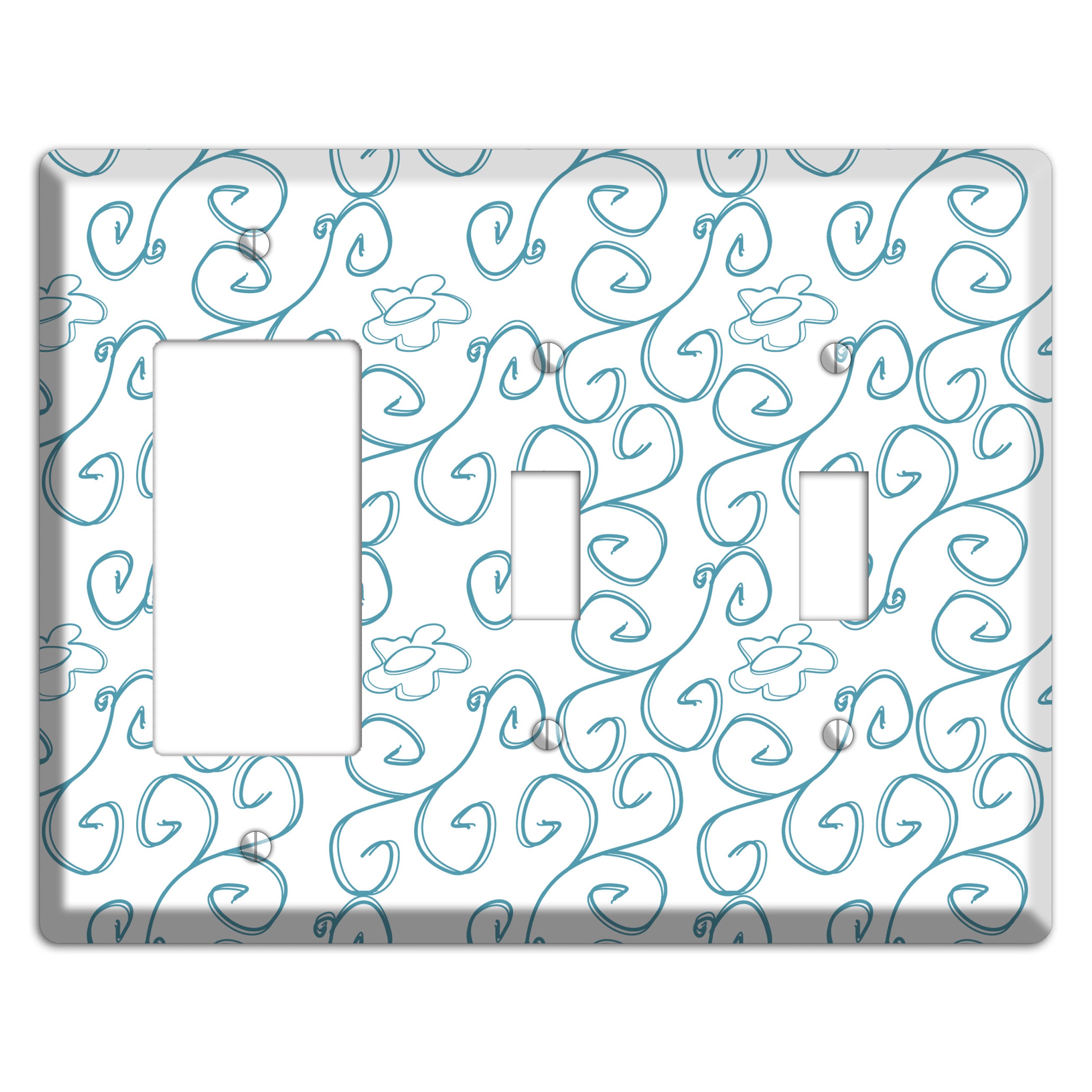 Blue Scroll Flower Contour Rocker / 2 Toggle Wallplate