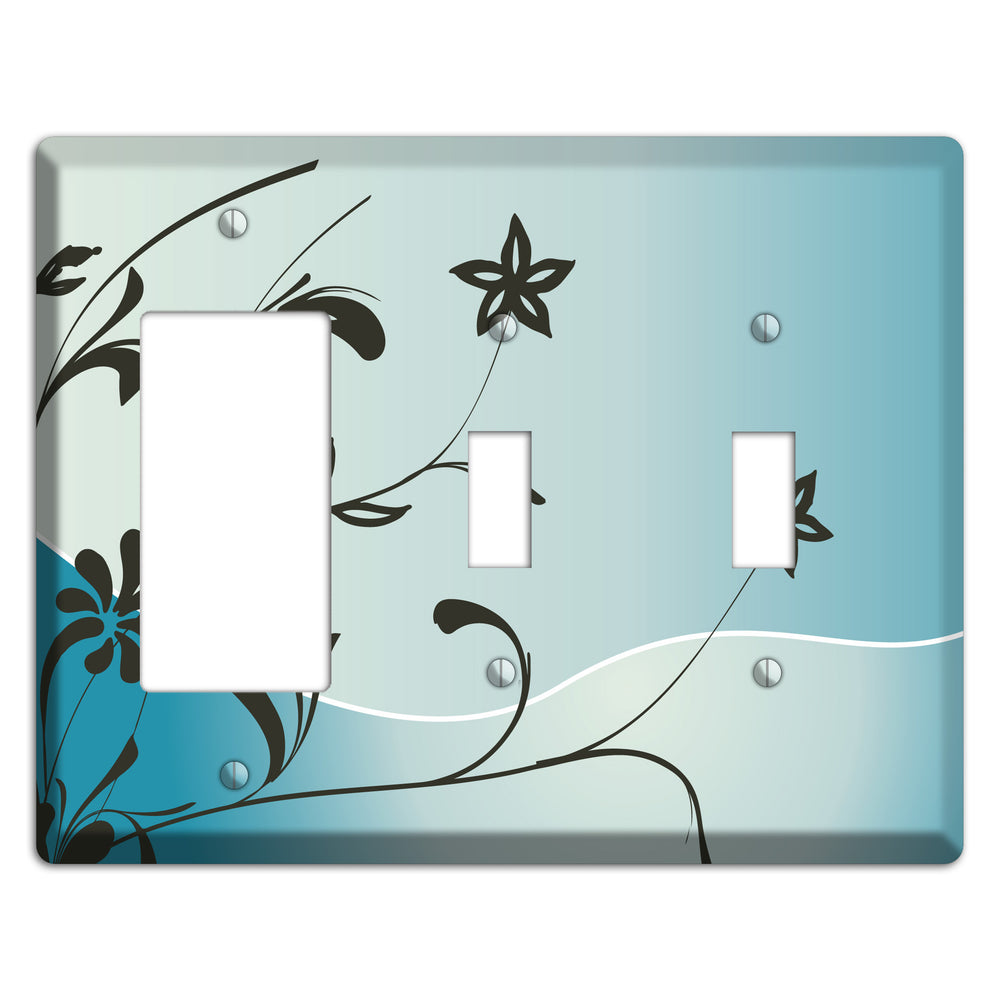 Blue-grey Floral Sprig Rocker / 2 Toggle Wallplate