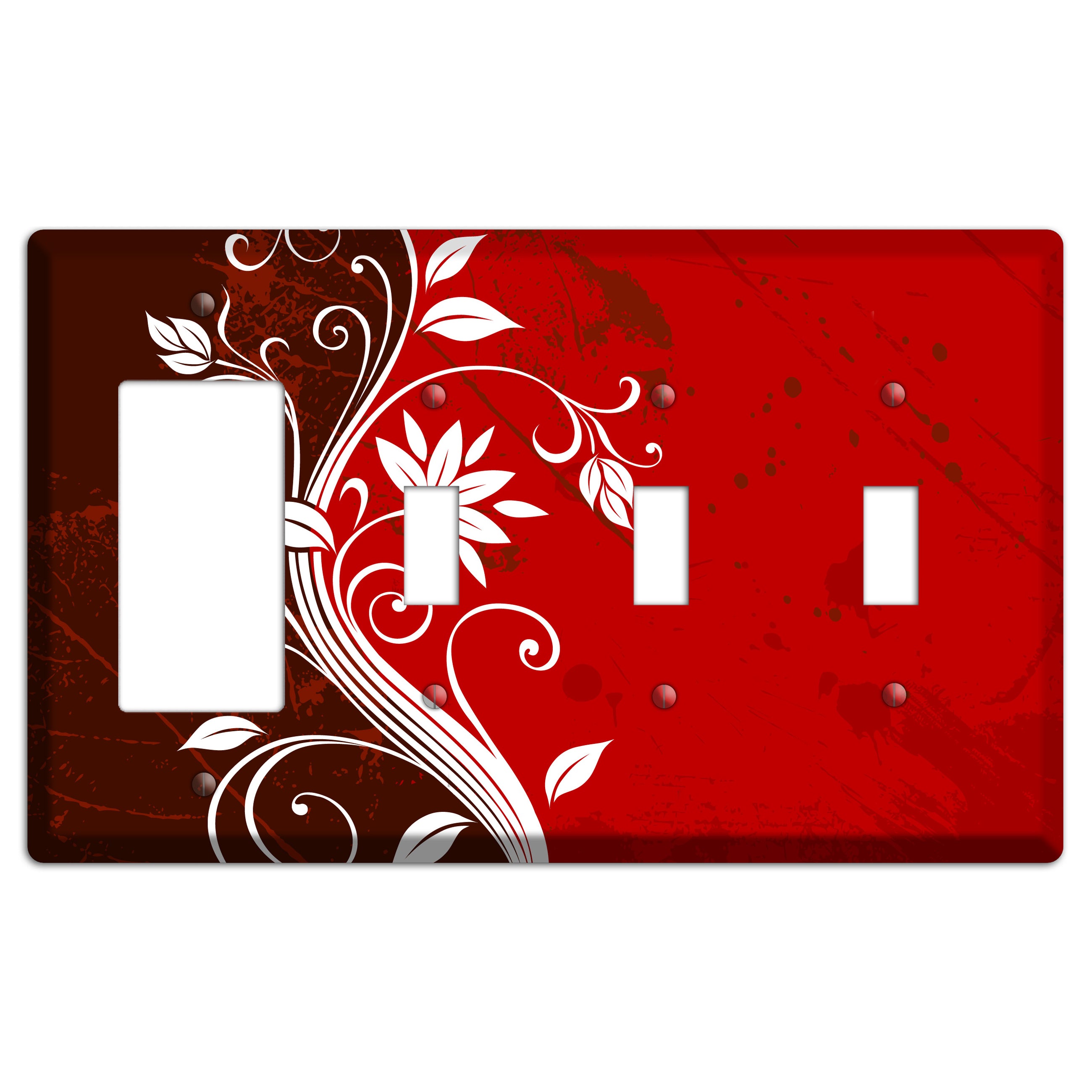 Burgundy and Red Deco Floral Rocker / 3 Toggle Wallplate