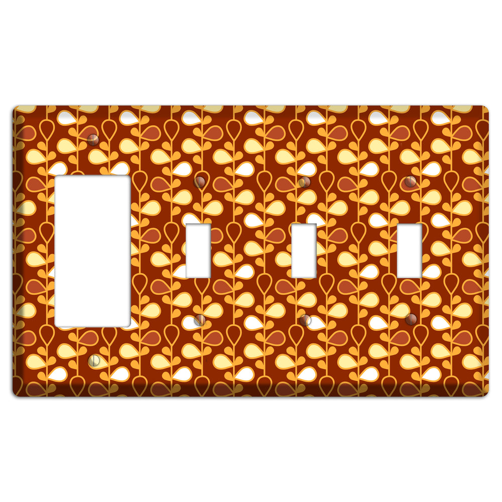 Red with Orange and Yellow Drop and Vine Rocker / 3 Toggle Wallplate
