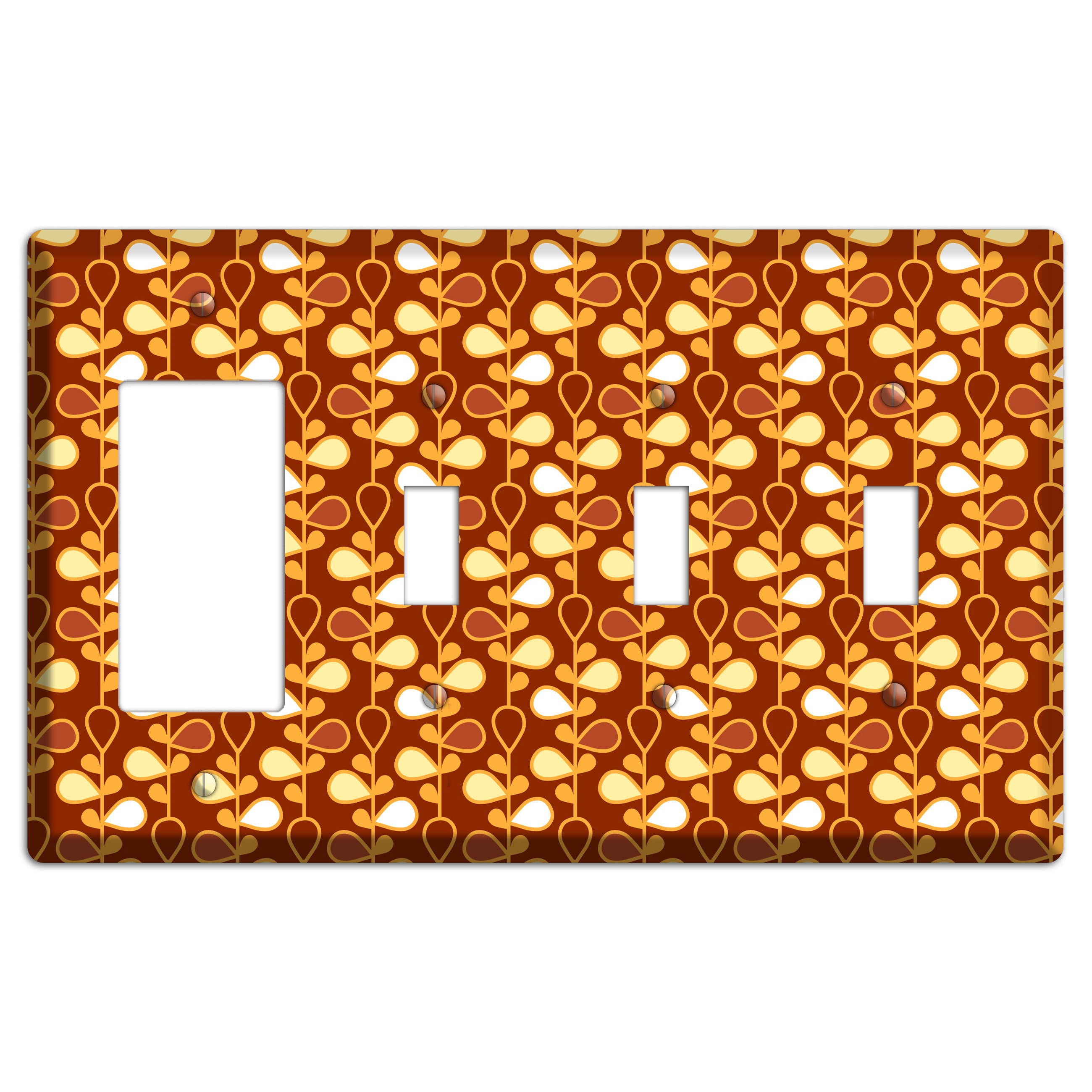 Red with Orange and Yellow Drop and Vine Rocker / 3 Toggle Wallplate