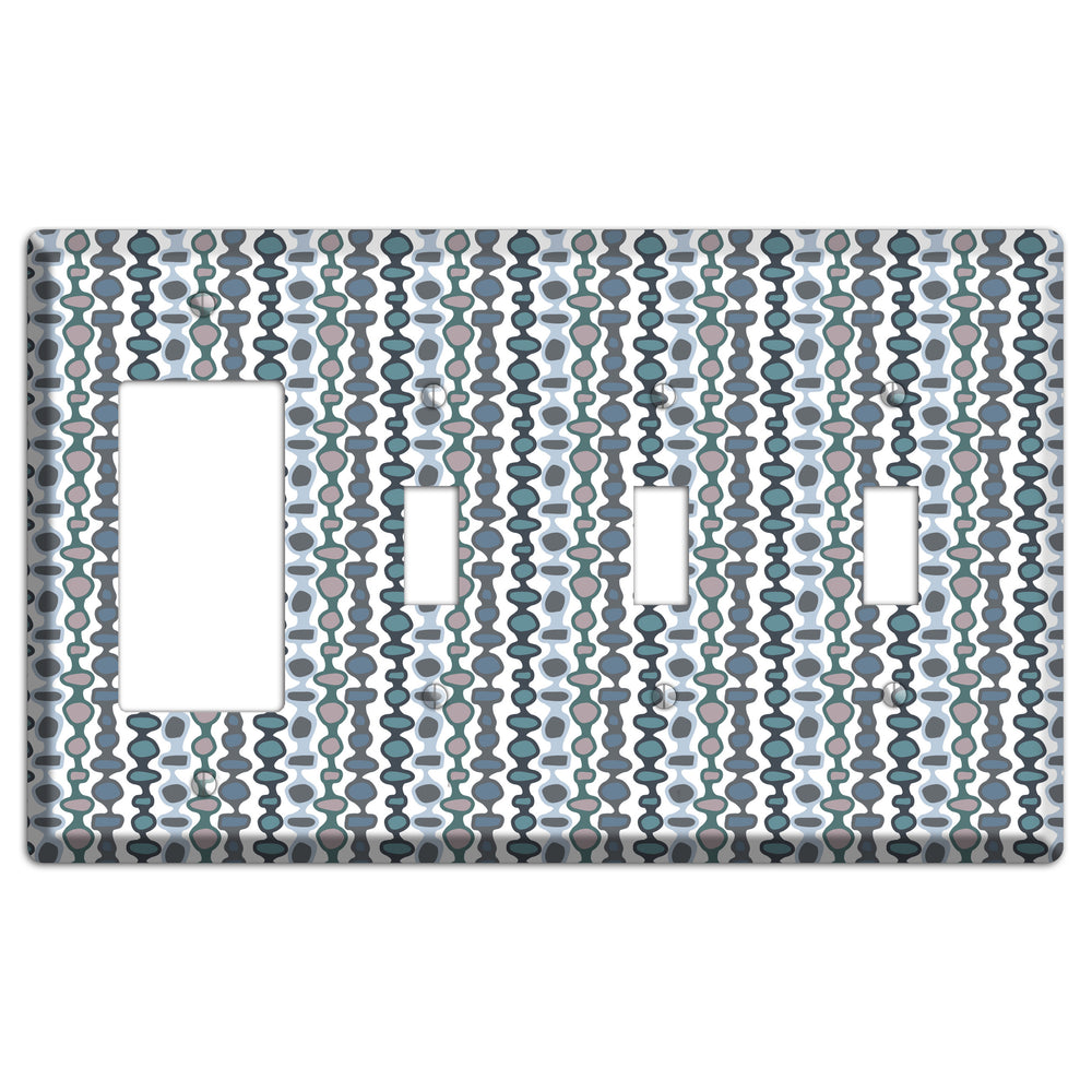 Grey and Multi Blue Bead and Reel Rocker / 3 Toggle Wallplate