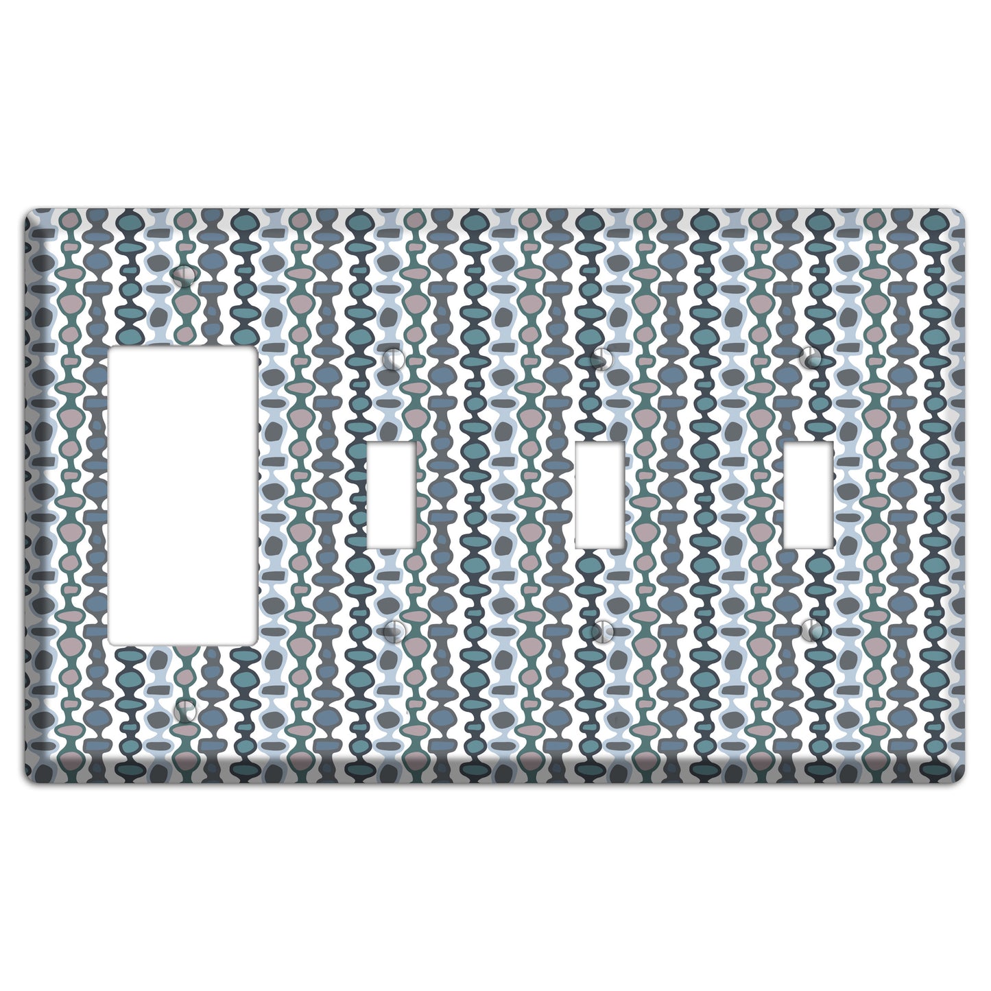 Grey and Multi Blue Bead and Reel Rocker / 3 Toggle Wallplate