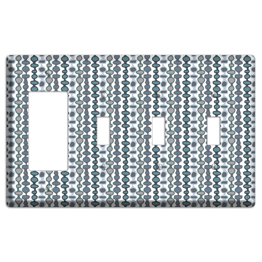 Grey and Multi Blue Bead and Reel Rocker / 3 Toggle Wallplate