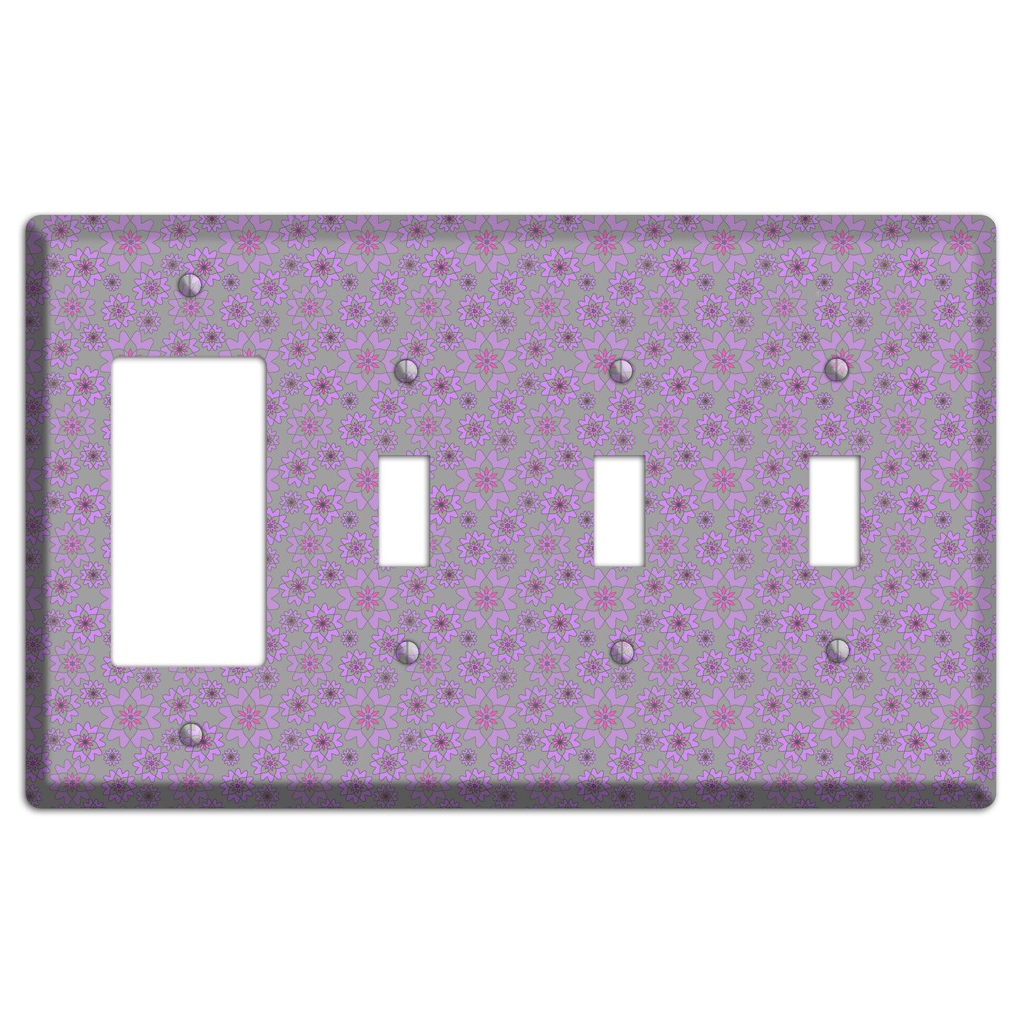 Grey with Tiny Purple Retro Suzani 2 Rocker / 3 Toggle Wallplate