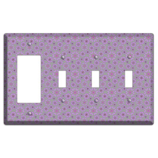 Grey with Tiny Purple Retro Suzani 2 Rocker / 3 Toggle Wallplate