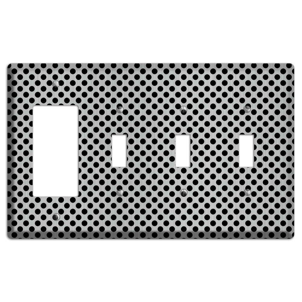 Packed Small Polka Dots Stainless Steel Rocker / 3 Toggle Wallplate