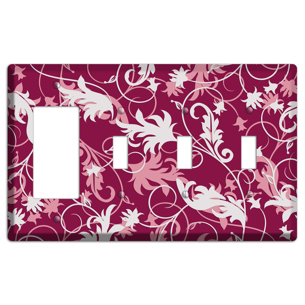 Fuschia and Pink Victorian Sprig Rocker / 3 Toggle Wallplate