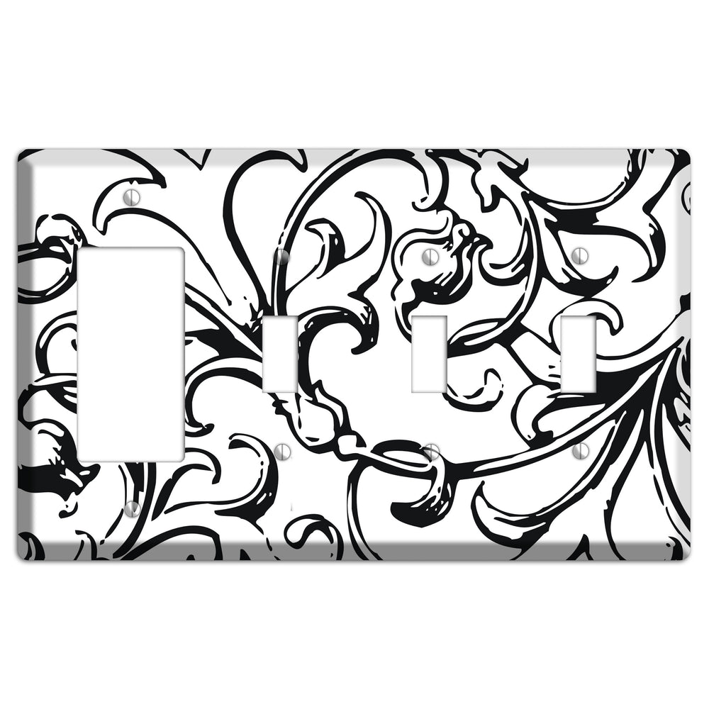Victorian Black and White Rocker / 3 Toggle Wallplate