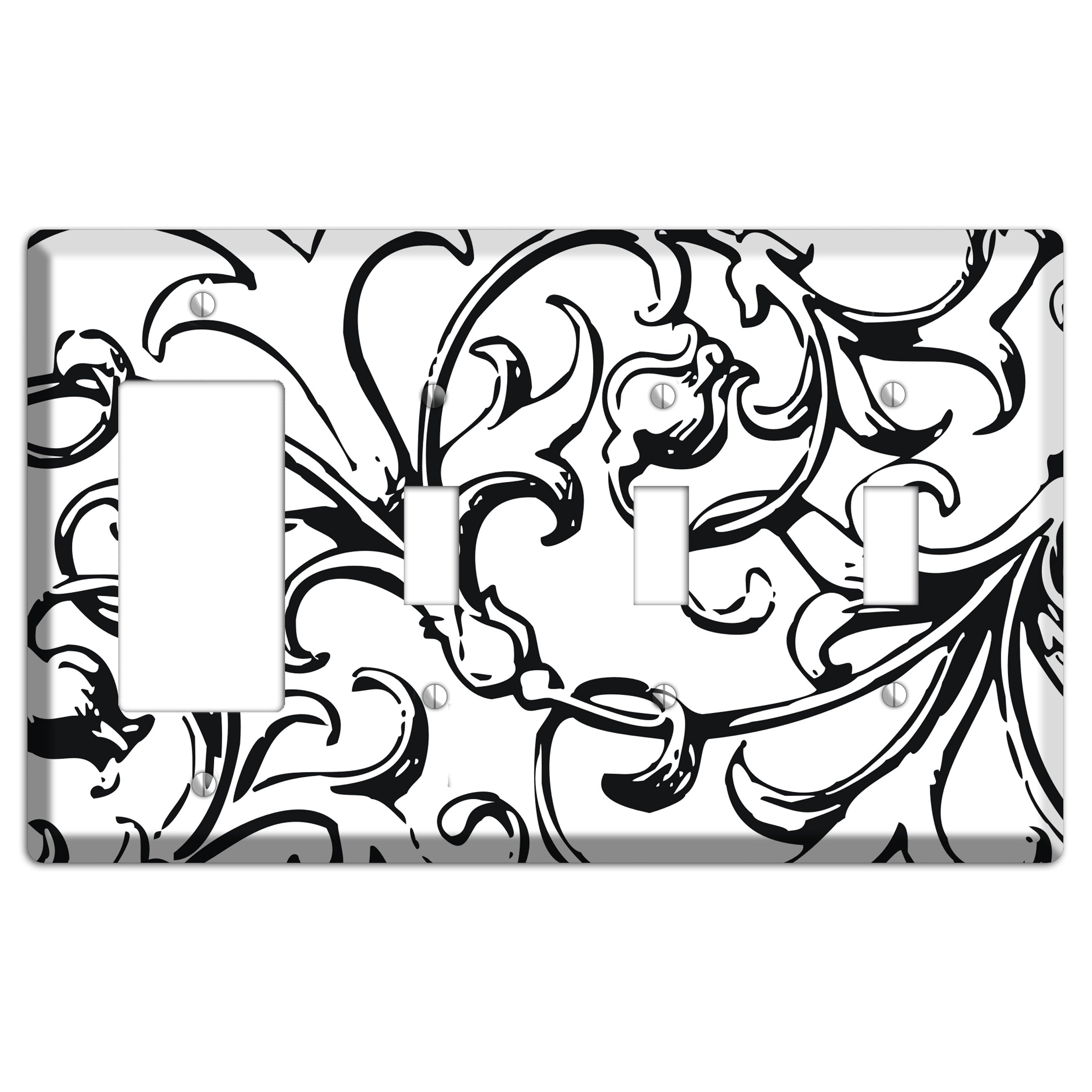 Victorian Black and White Rocker / 3 Toggle Wallplate