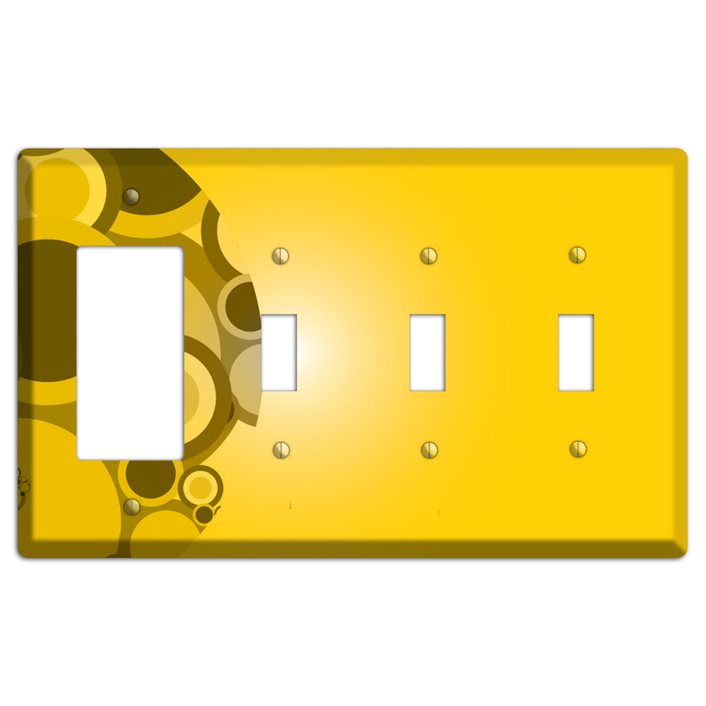 Mustard Yellow Circles Rocker / 3 Toggle Wallplate