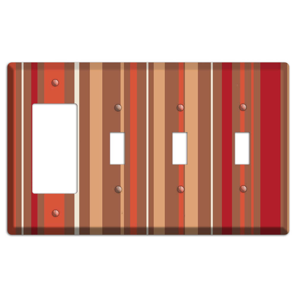 Multi Coral Vertical Stripe Rocker / 3 Toggle Wallplate