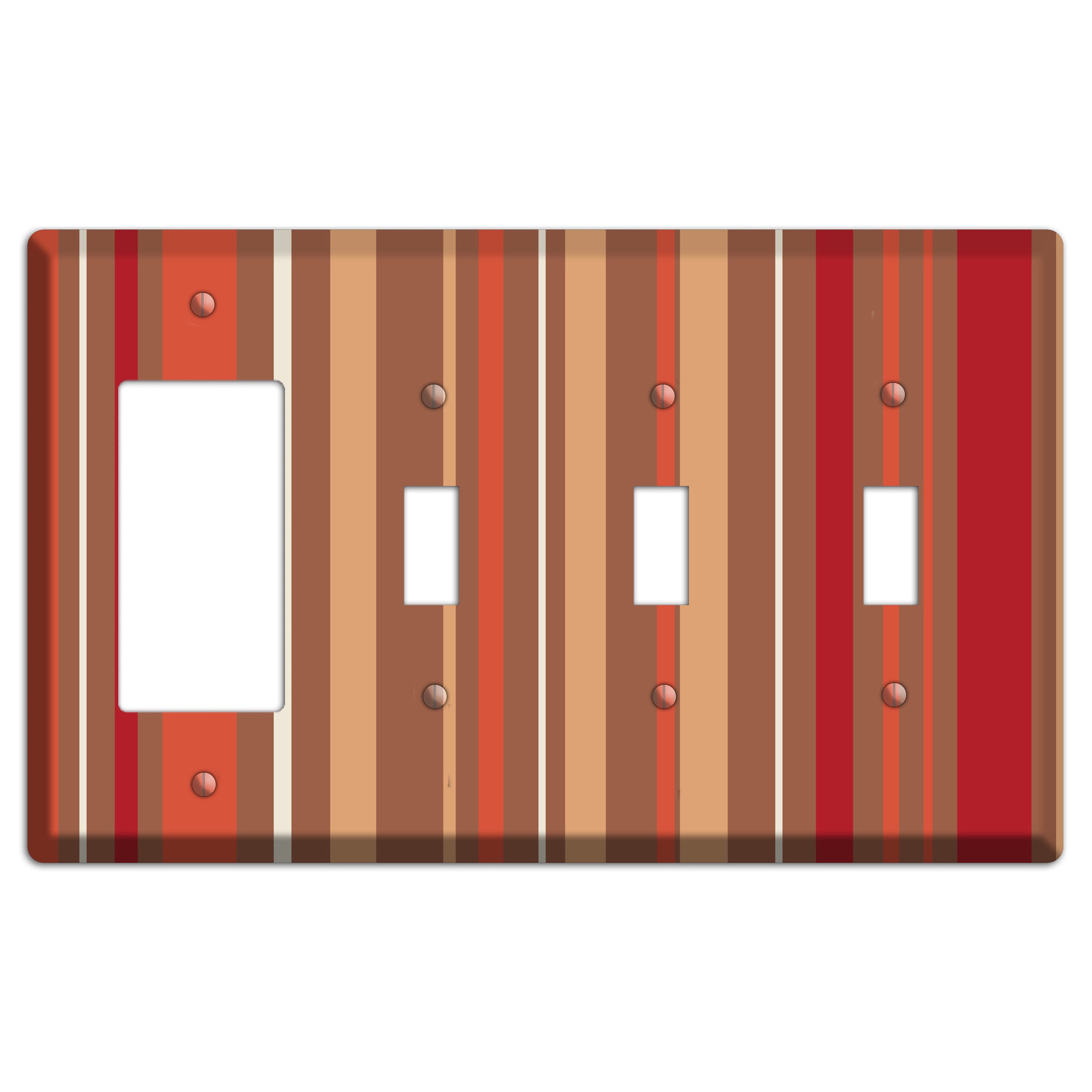 Multi Coral Vertical Stripe Rocker / 3 Toggle Wallplate
