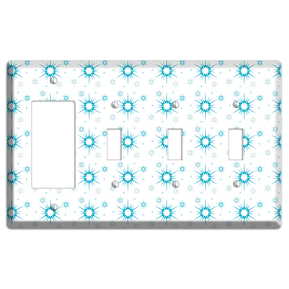 Blue Retro Burst Rocker / 3 Toggle Wallplate