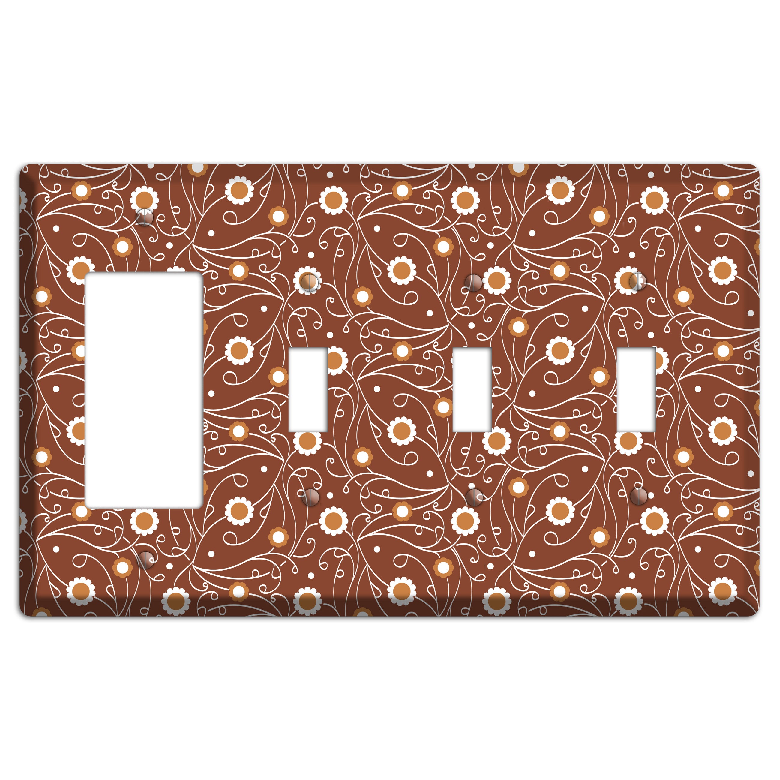 Brown Vine Floral Rocker / 3 Toggle Wallplate