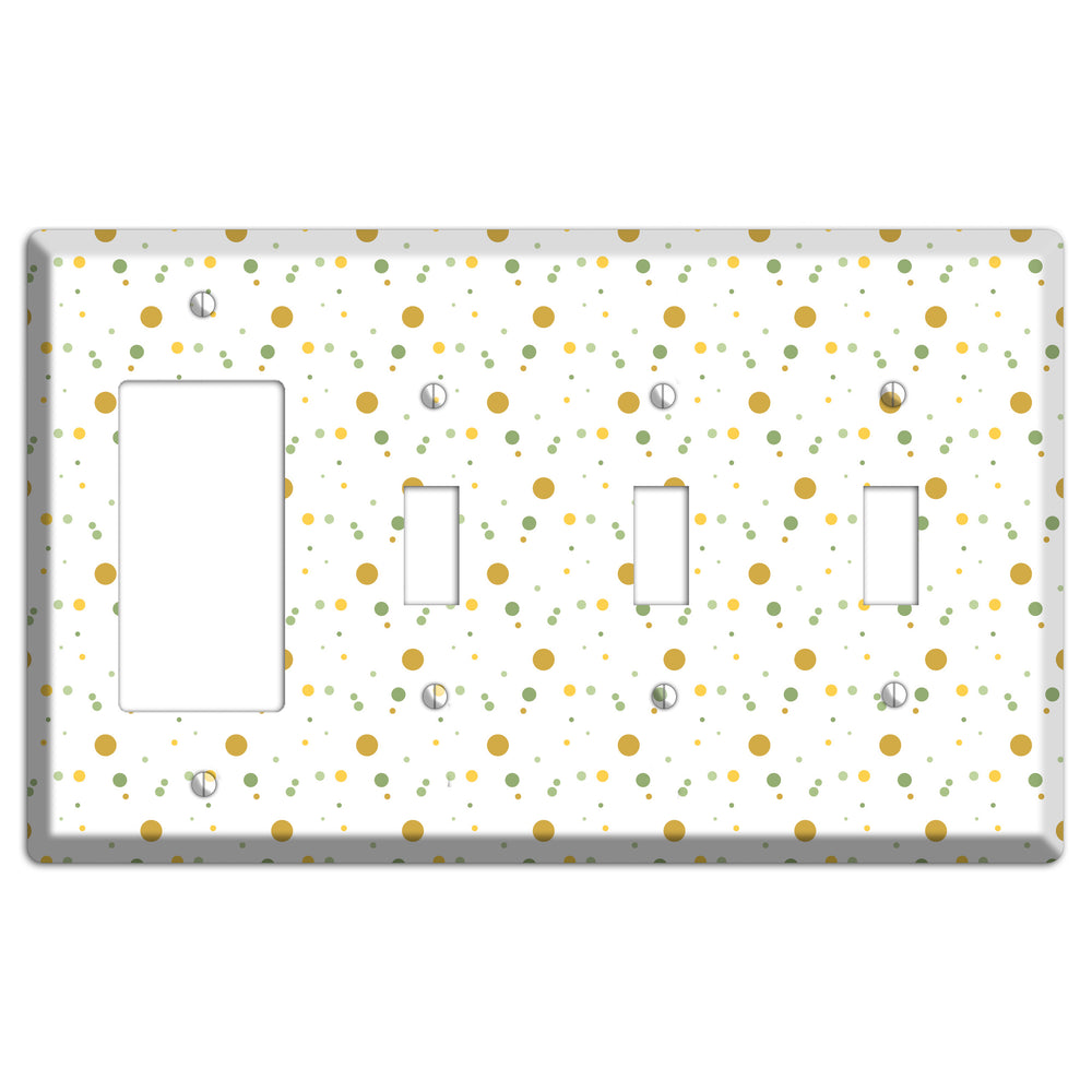 White with Multi Olive Tiny Dots Rocker / 3 Toggle Wallplate