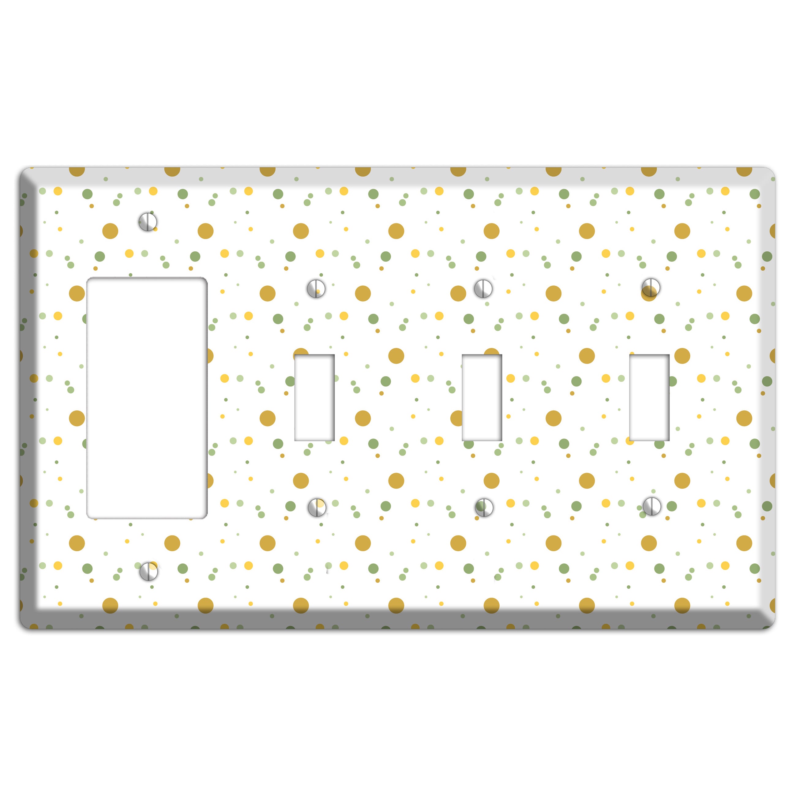 White with Multi Olive Tiny Dots Rocker / 3 Toggle Wallplate