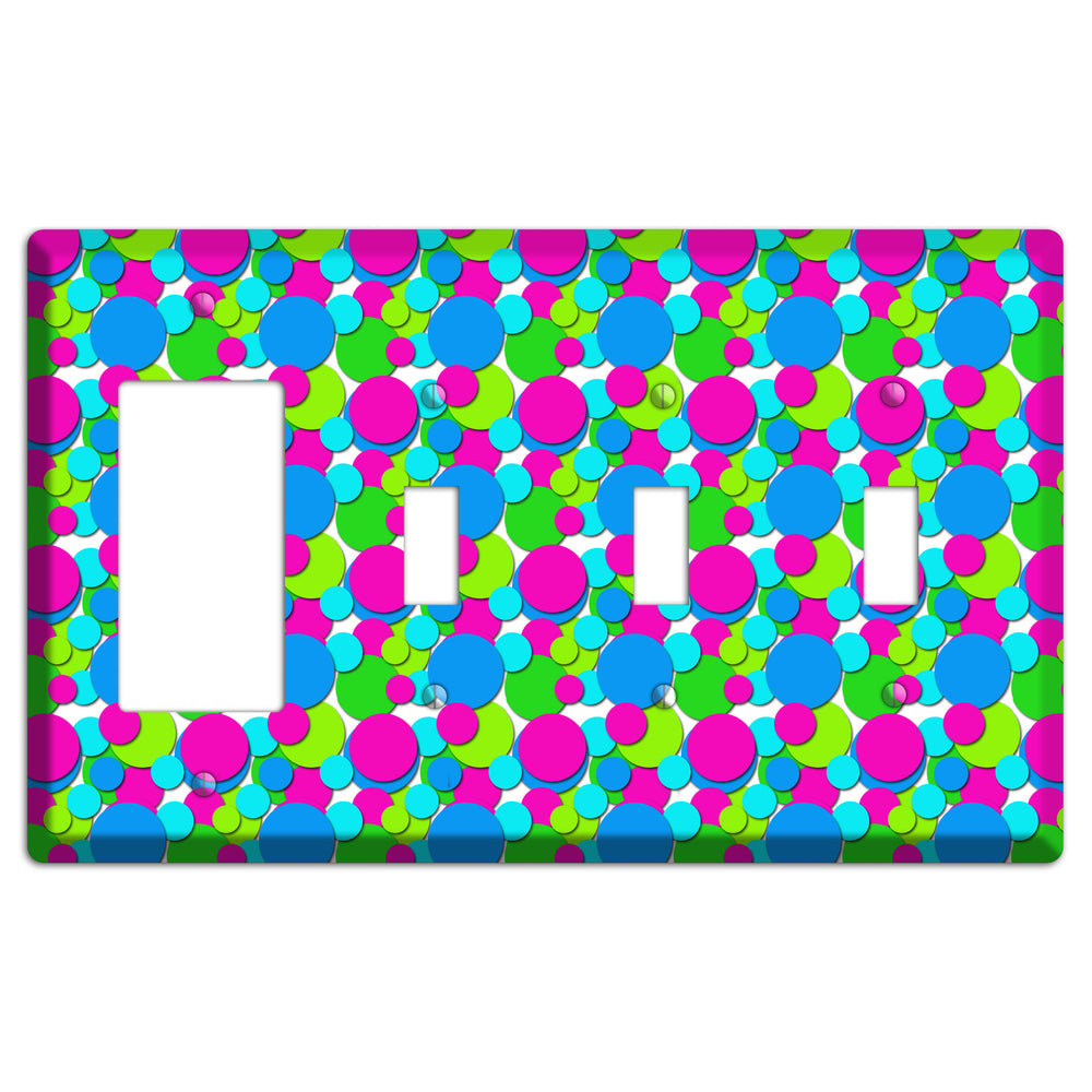Fuschia Lime Blue Bubble Dots Rocker / 3 Toggle Wallplate