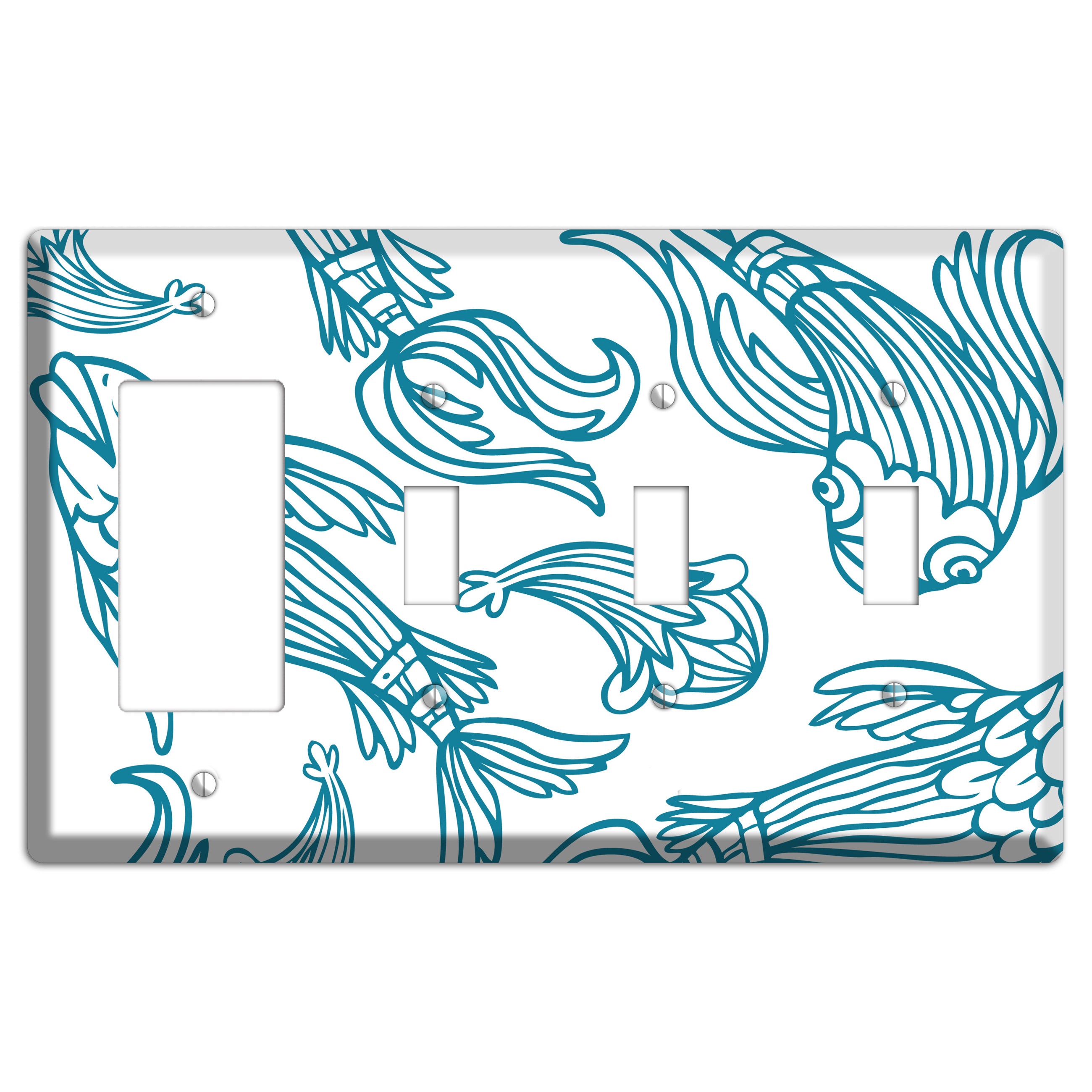 Teal and White Koi Rocker / 3 Toggle Wallplate