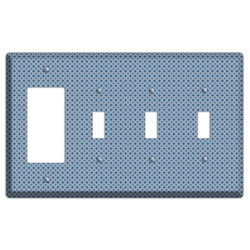 Multi Blue Checkered Foulard Rocker / 3 Toggle Wallplate