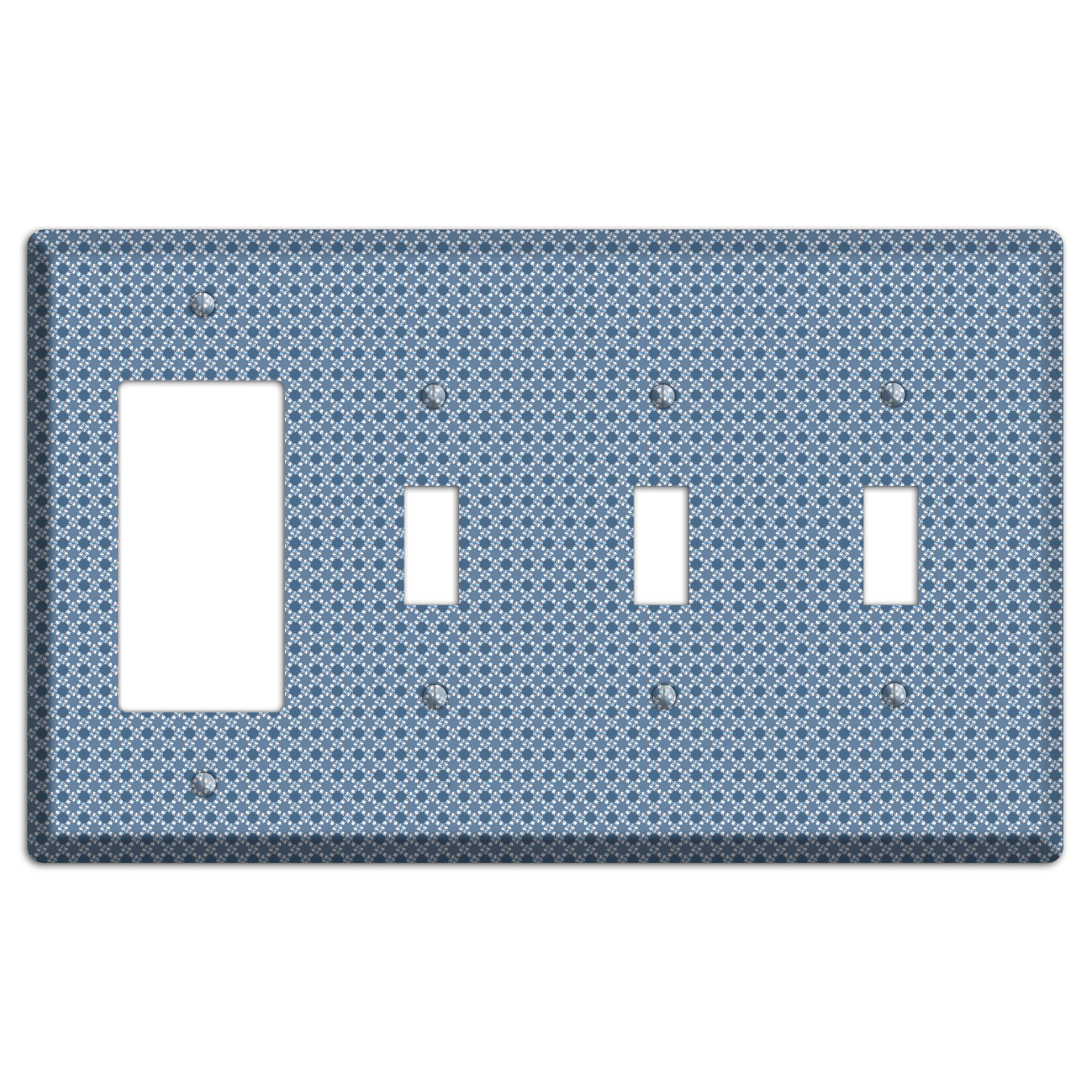 Multi Blue Checkered Foulard Rocker / 3 Toggle Wallplate