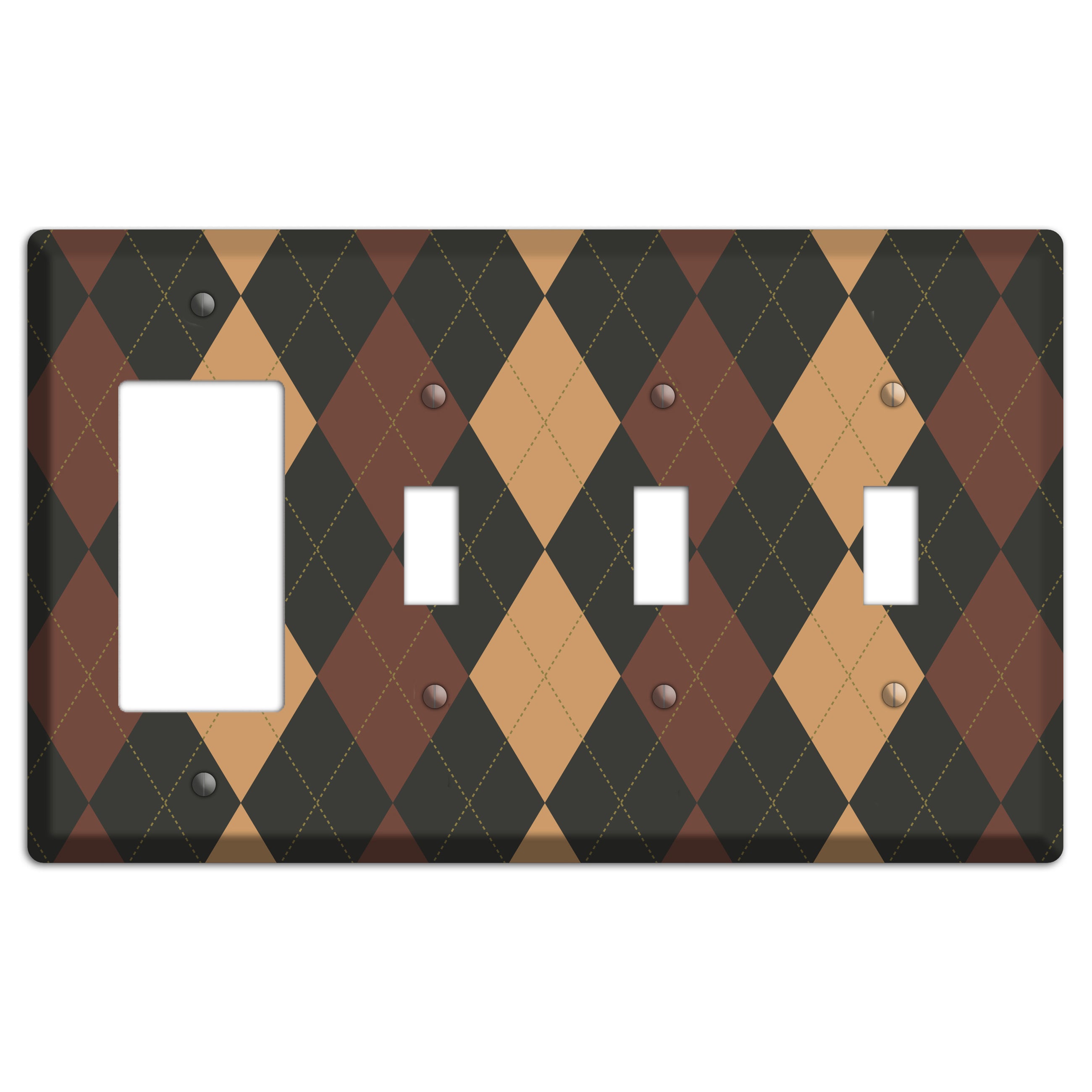 Maroon and Tan Argyle Rocker / 3 Toggle Wallplate