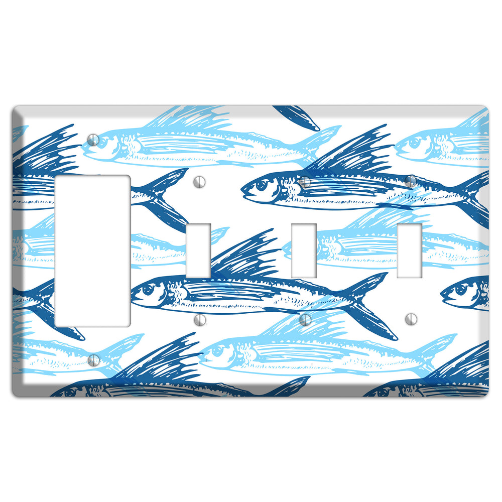 Multi-Blue Fish Rocker / 3 Toggle Wallplate