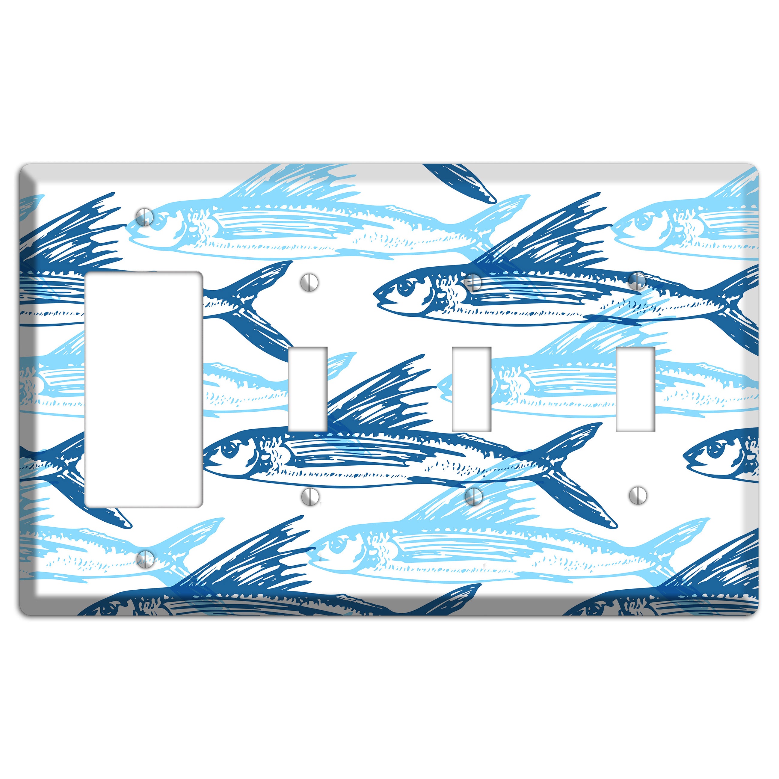 Multi-Blue Fish Rocker / 3 Toggle Wallplate