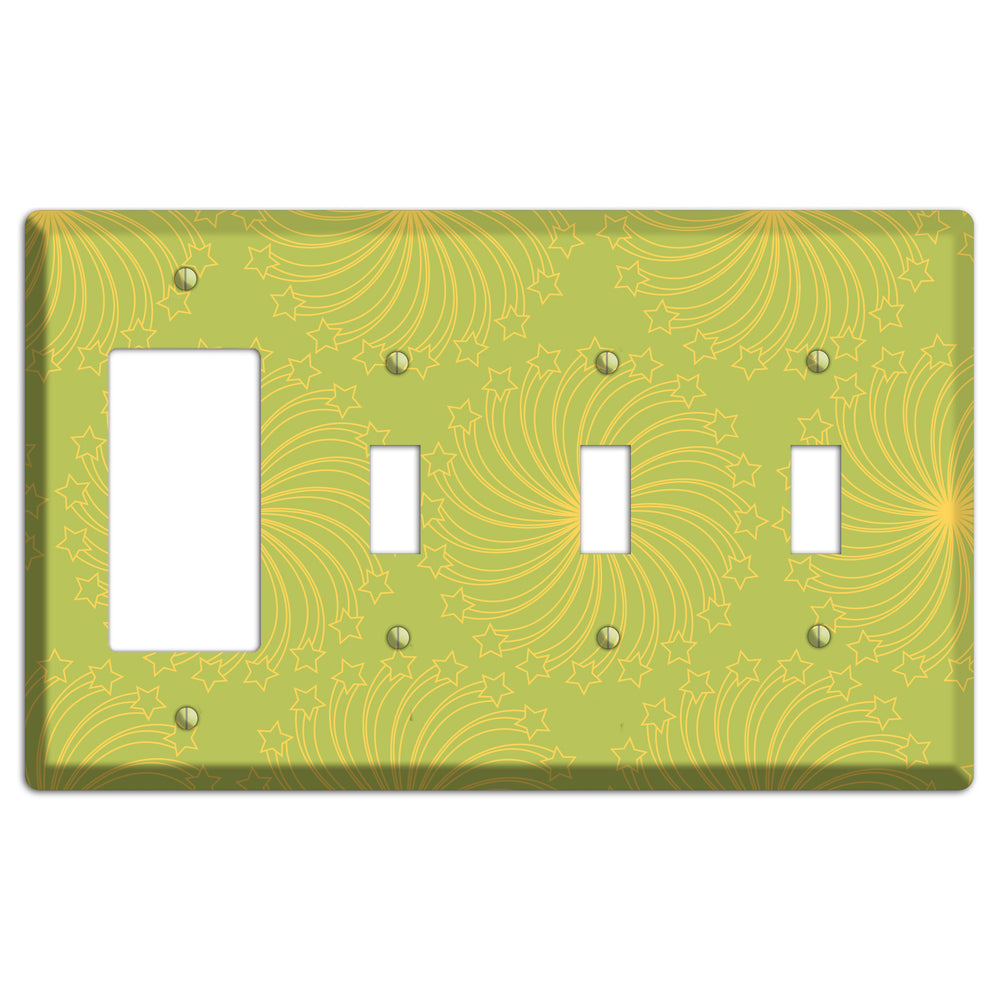 Multi Lime Star Swirl Rocker / 3 Toggle Wallplate