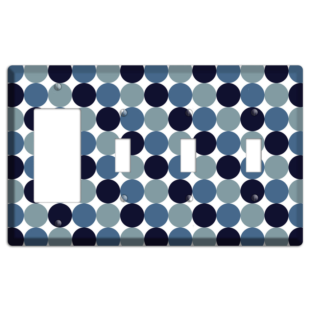 Multi Dusty Blue Tiled Dots Rocker / 3 Toggle Wallplate