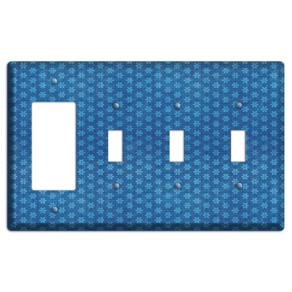 Blue Grunge Floral Contour Rocker / 3 Toggle Wallplate
