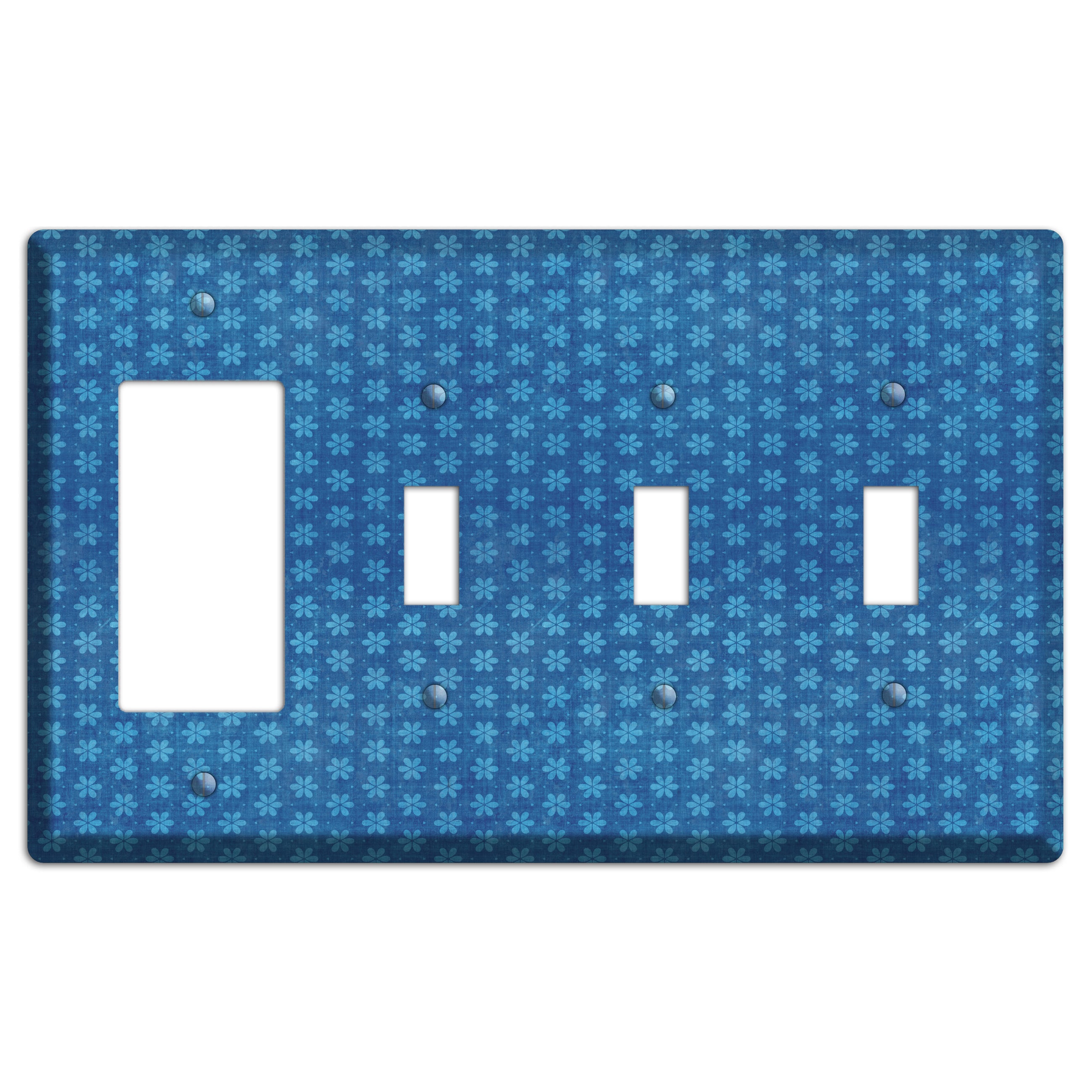 Blue Grunge Floral Contour Rocker / 3 Toggle Wallplate