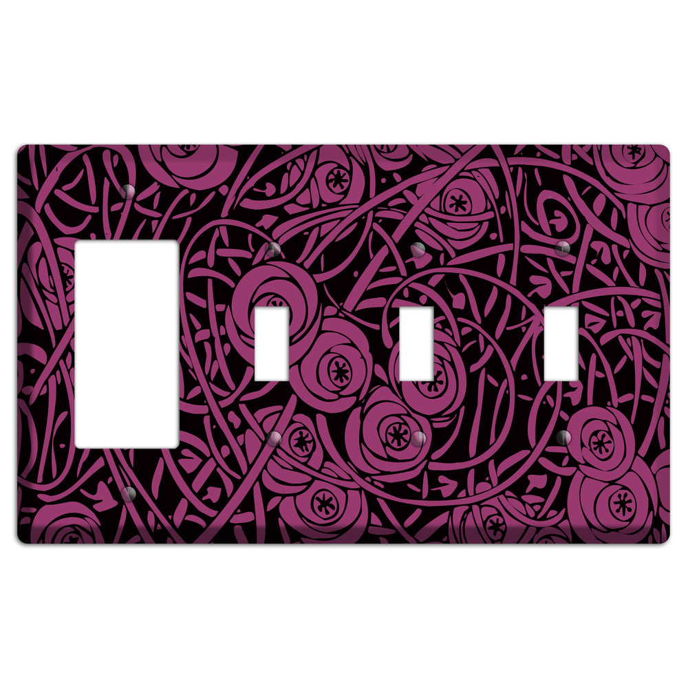 Fuschia Deco Floral Rocker / 3 Toggle Wallplate