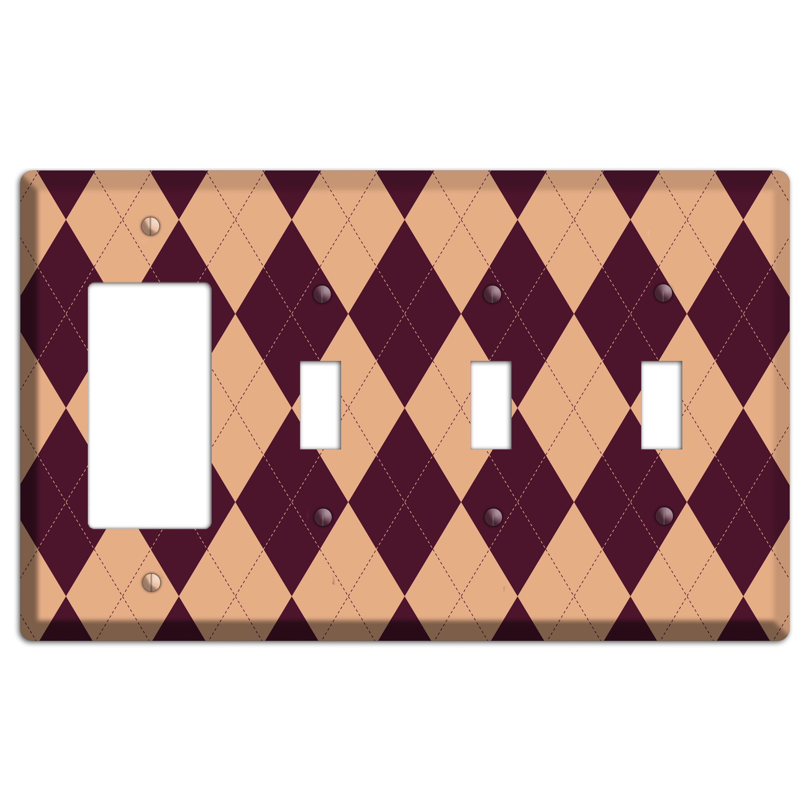 Purple and Beige Argyle Rocker / 3 Toggle Wallplate