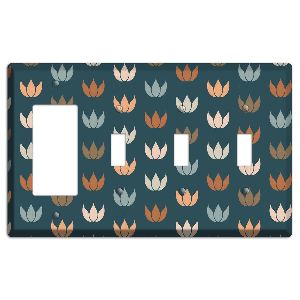 Teal Lotus Print Rocker / 3 Toggle Wallplate