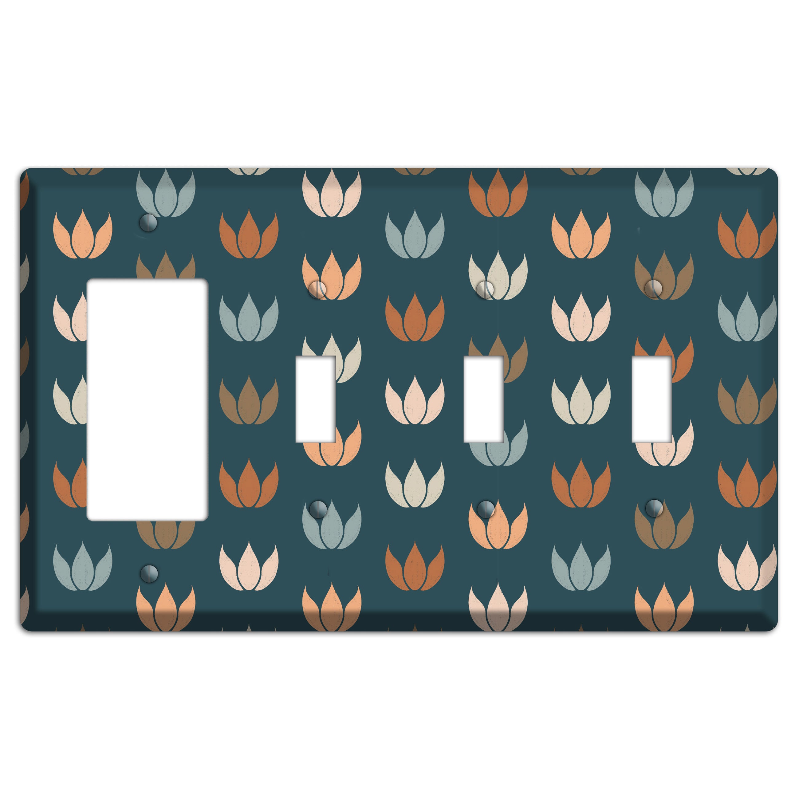 Teal Lotus Print Rocker / 3 Toggle Wallplate