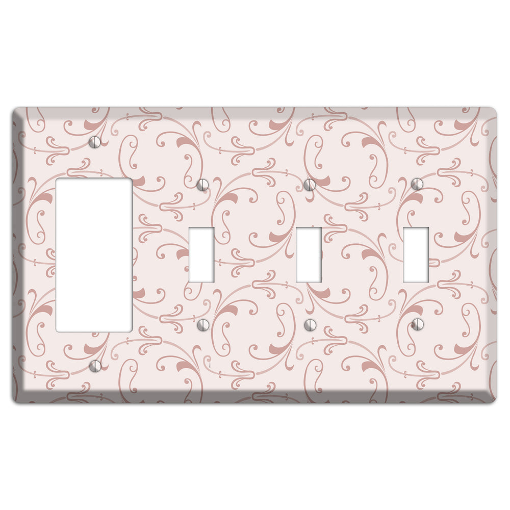 Dusty Rose Victorian Sprig Rocker / 3 Toggle Wallplate