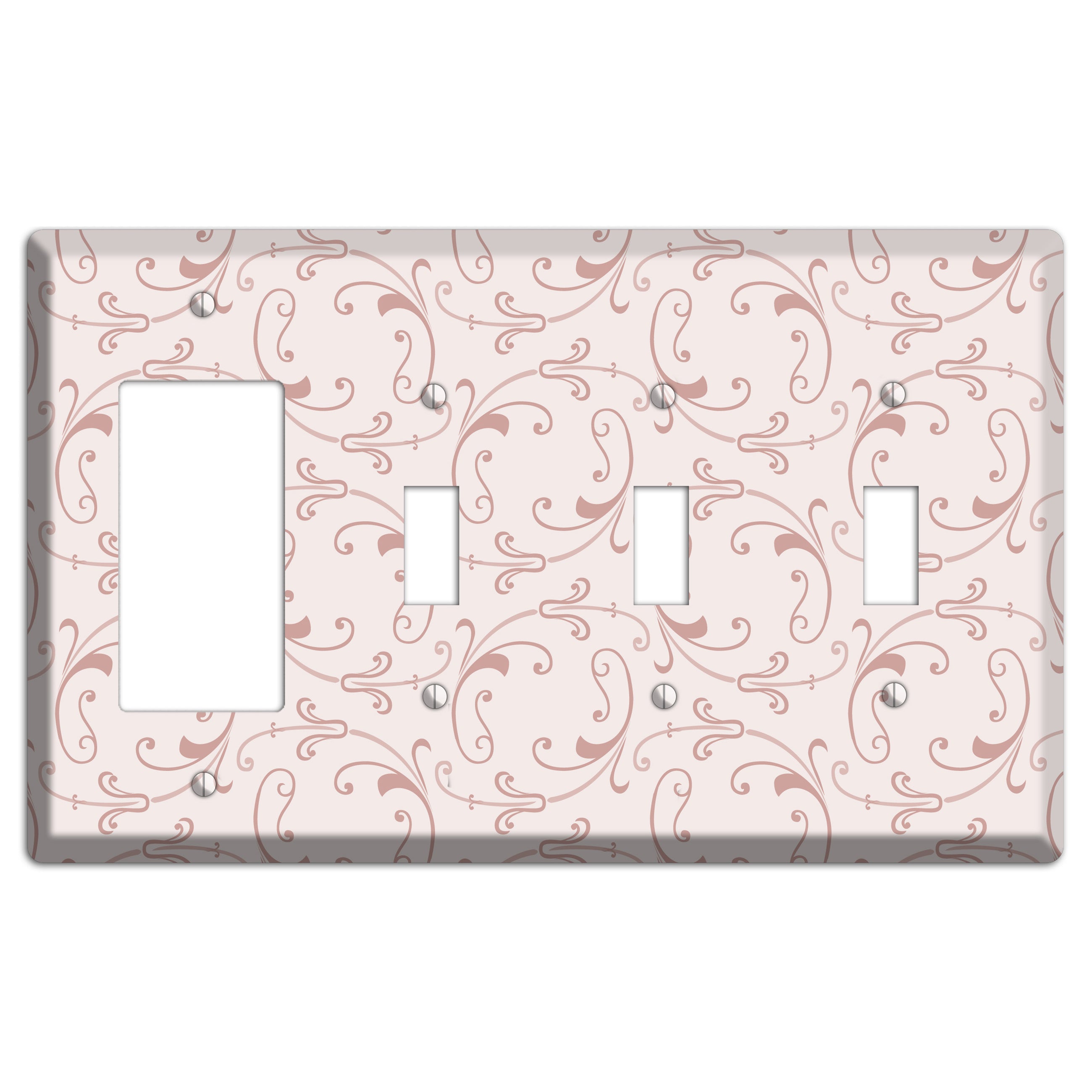 Dusty Rose Victorian Sprig Rocker / 3 Toggle Wallplate
