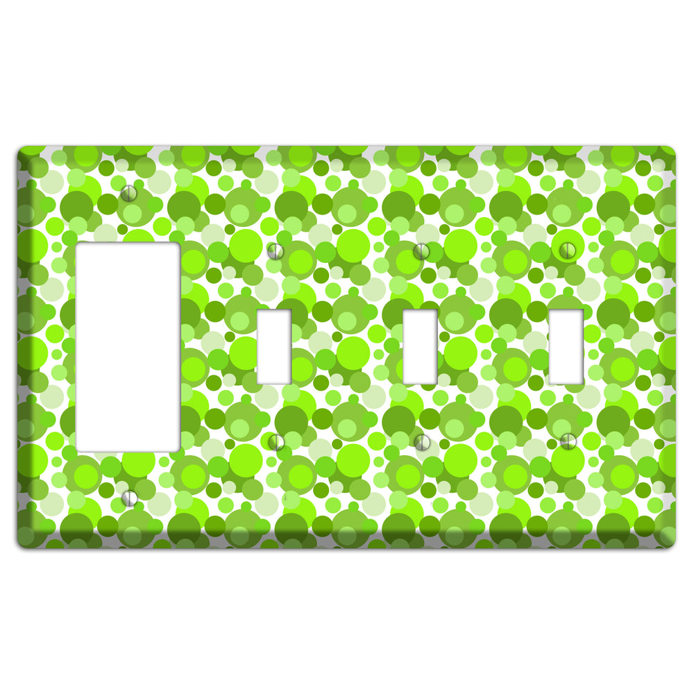 Multi Green Bubble Dots Rocker / 3 Toggle Wallplate