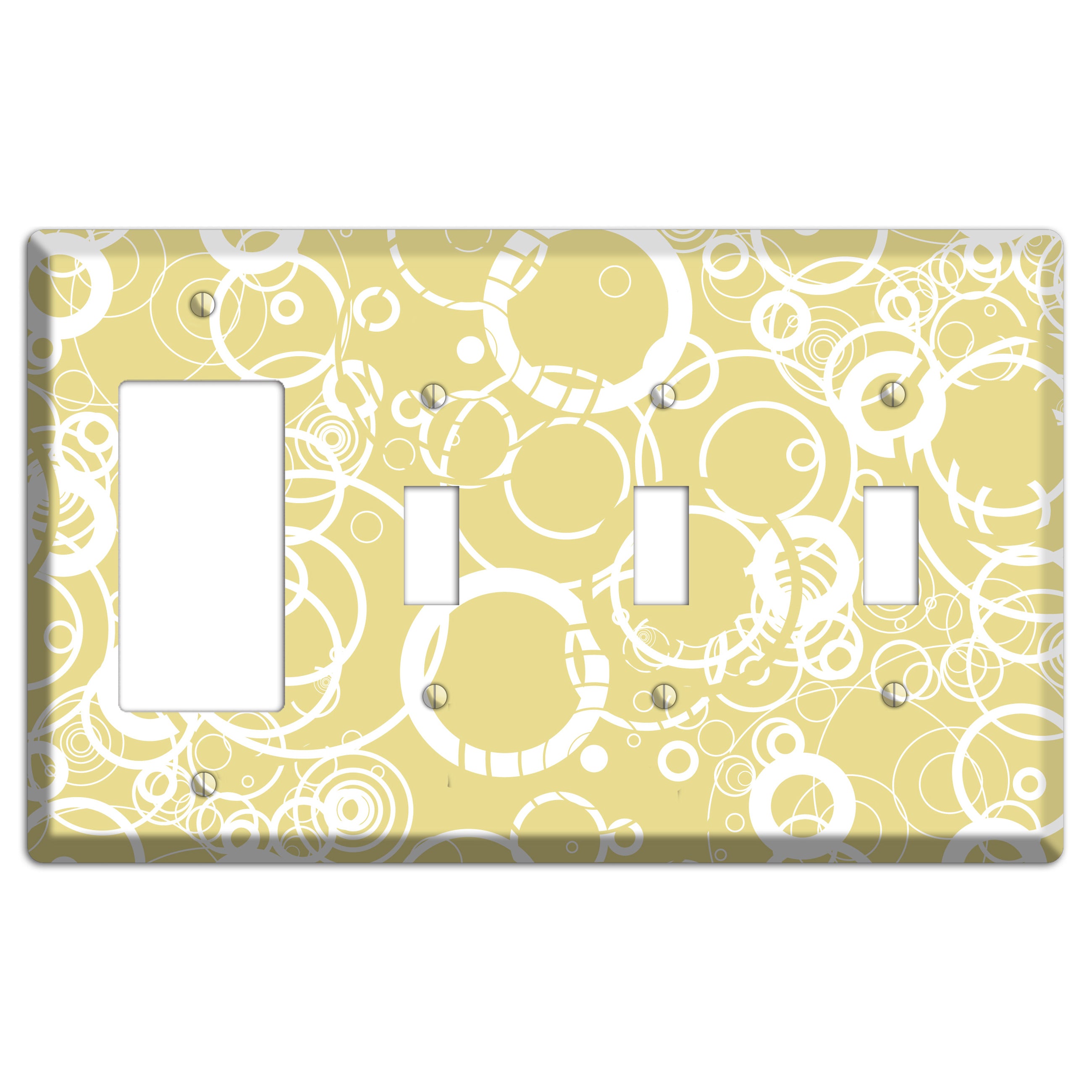 Beige with White Rings Rocker / 3 Toggle Wallplate