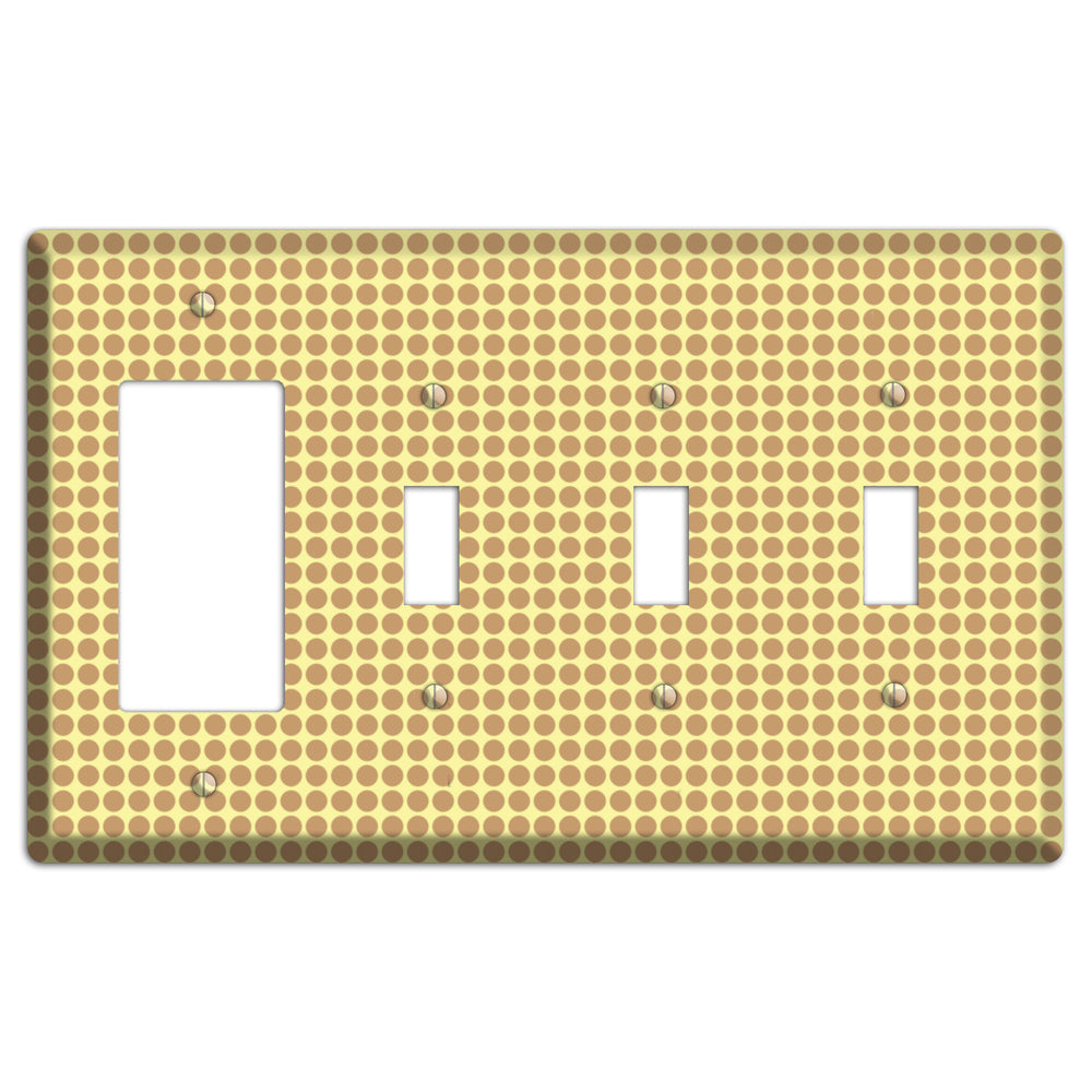 Yellow with Light Brown Tiled Small Dots Rocker / 3 Toggle Wallplate