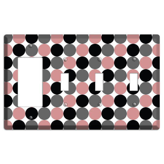 Grey Pink Black Tiled Dots Rocker / 3 Toggle Wallplate