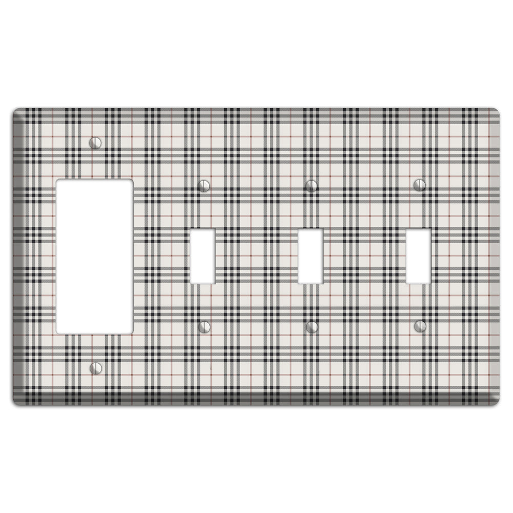 White and Black Plaid Rocker / 3 Toggle Wallplate