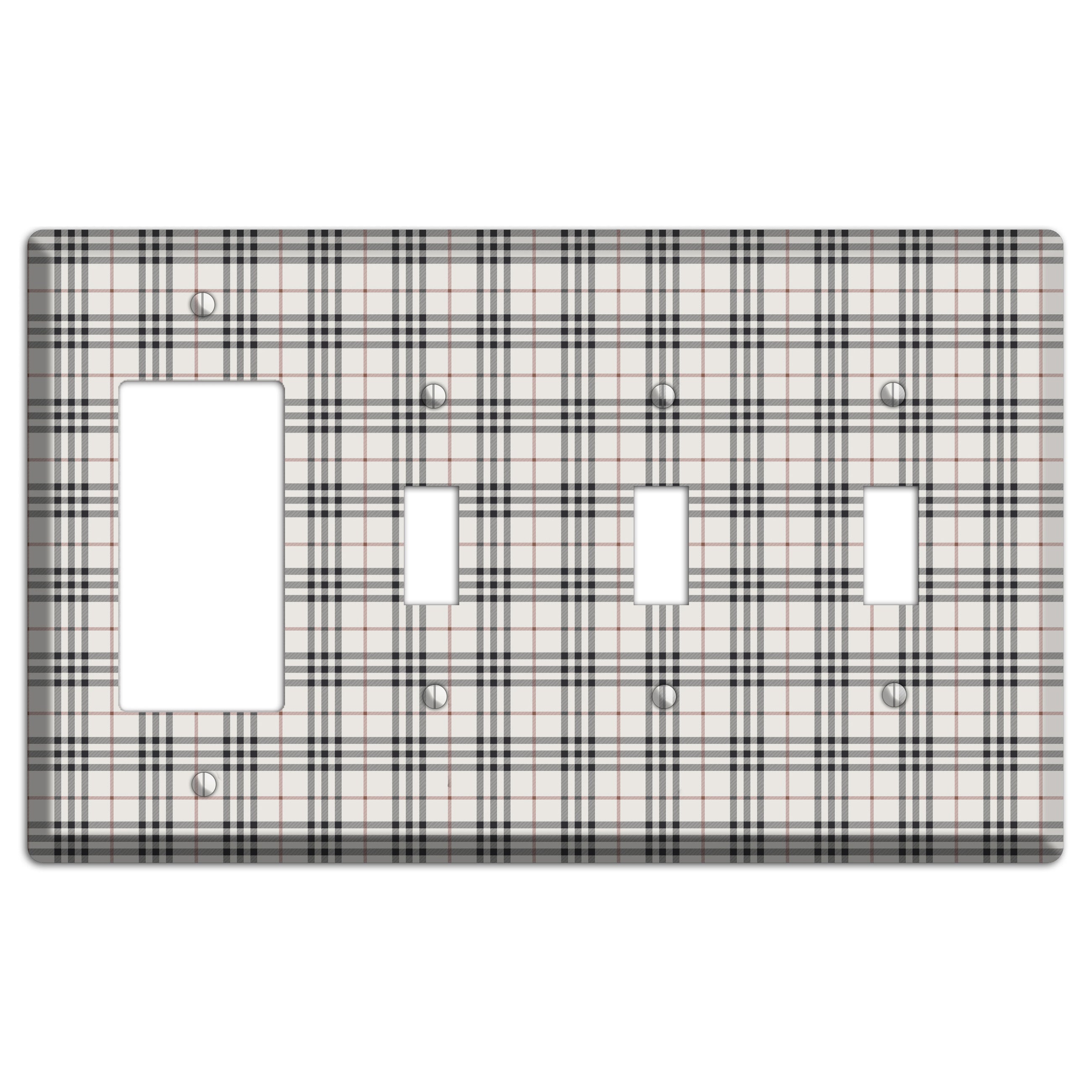 White and Black Plaid Rocker / 3 Toggle Wallplate