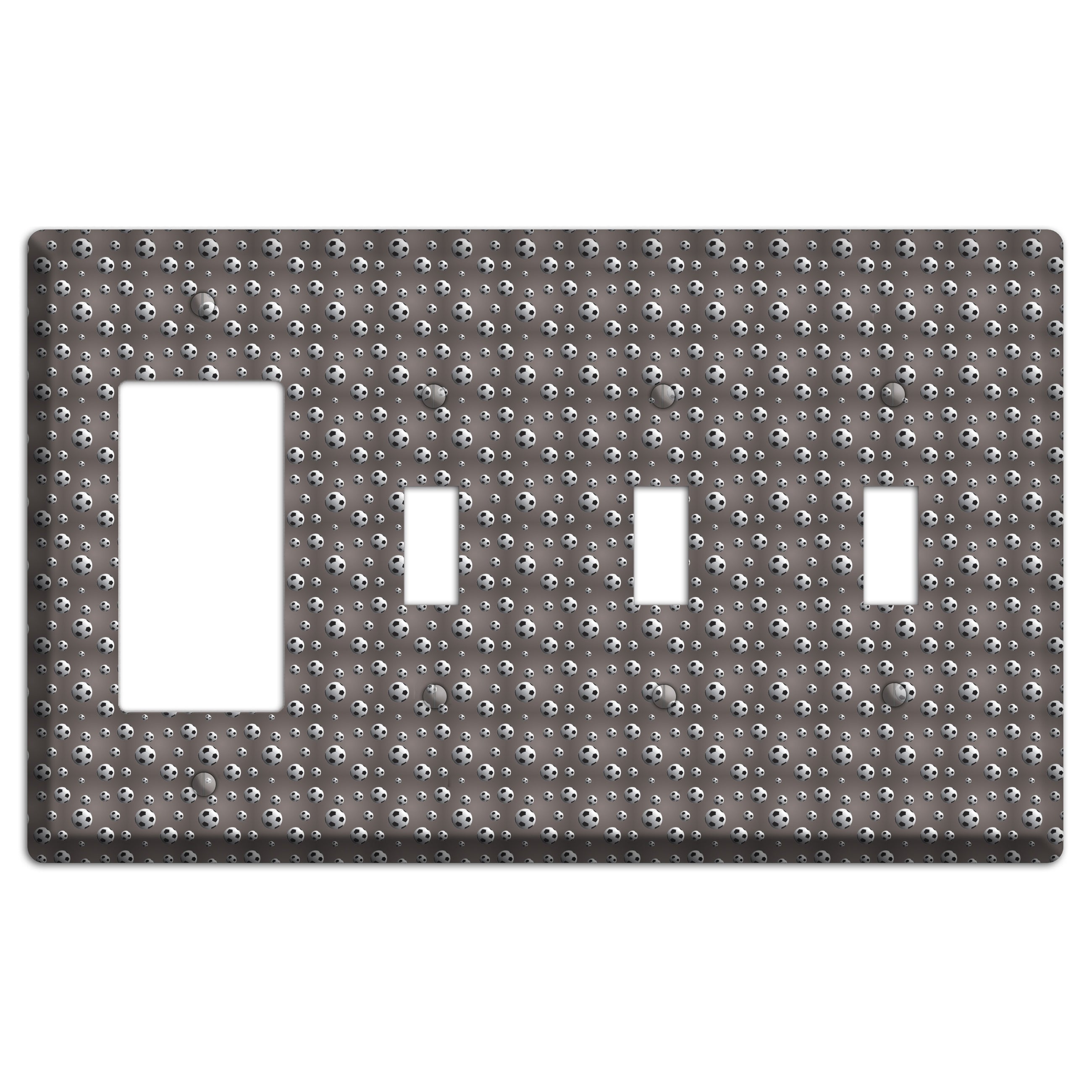 Grey with Soccer Balls Rocker / 3 Toggle Wallplate