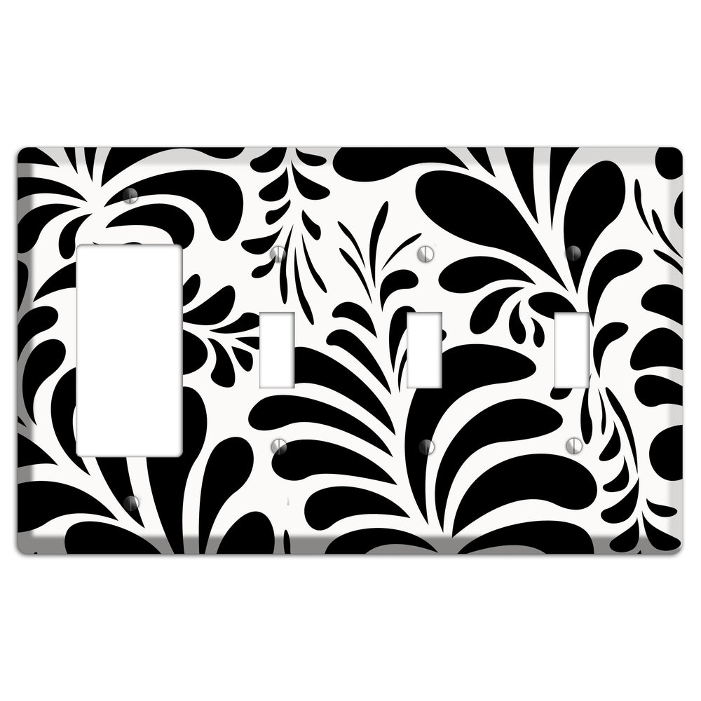 White with Black Herati Rocker / 3 Toggle Wallplate