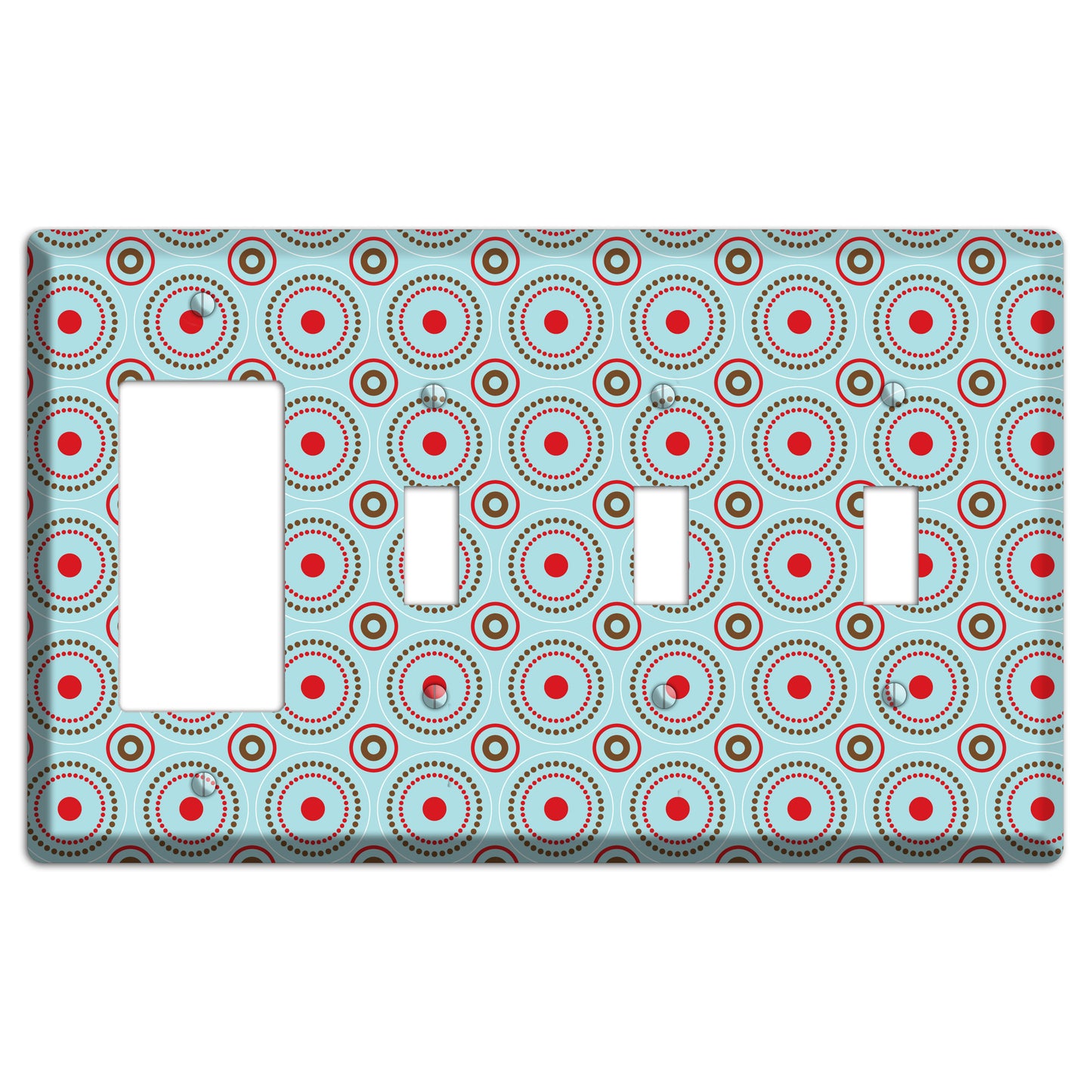 Dusty Blue with Red and Brown Retro Suzani Rocker / 3 Toggle Wallplate